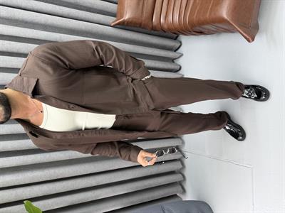 ZR RAHAT KALIP ÇİZGİ DETAYLI TAKIM KAHVERENGİ