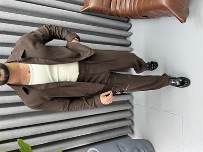 ZR RAHAT KALIP ÇİZGİ DETAYLI TAKIM KAHVERENGİ