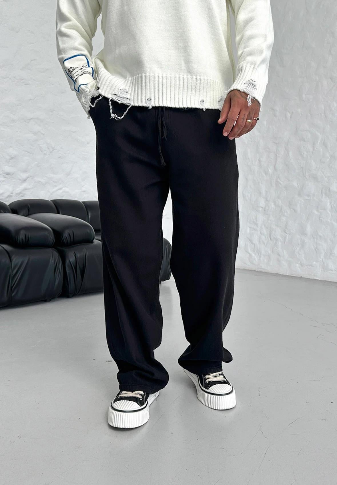 BAGGY KALIP GABARDİN PANTOLON SİYAH