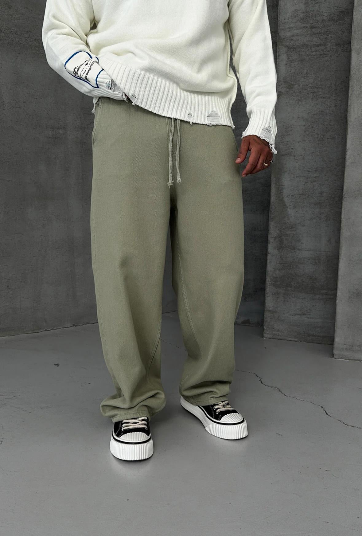 BAGGY KALIP GABARDİN PANTOLON YEŞİL