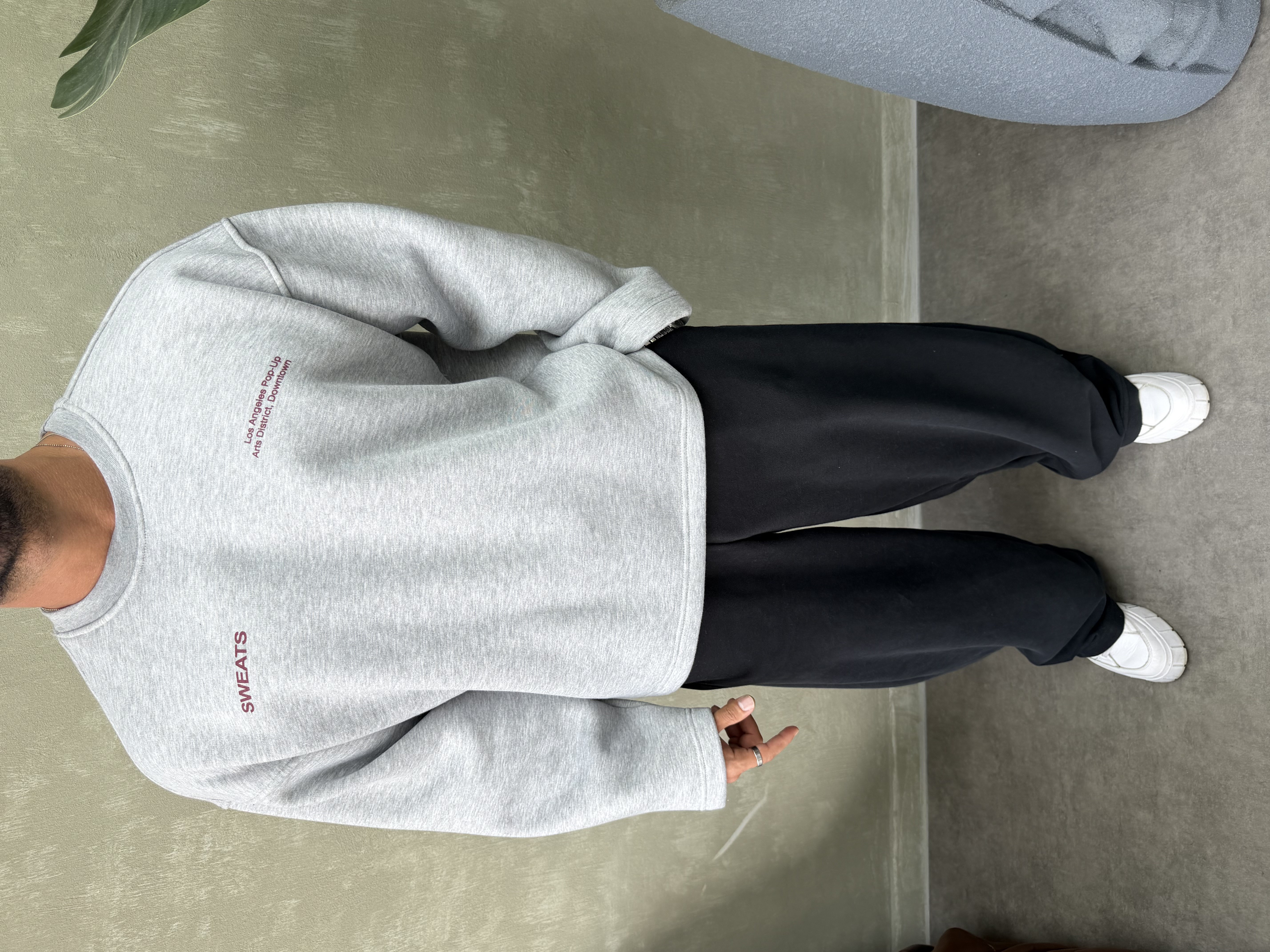 BOXY KALIP OVERSIZE SIRT BASKILI SWEAT GRİ