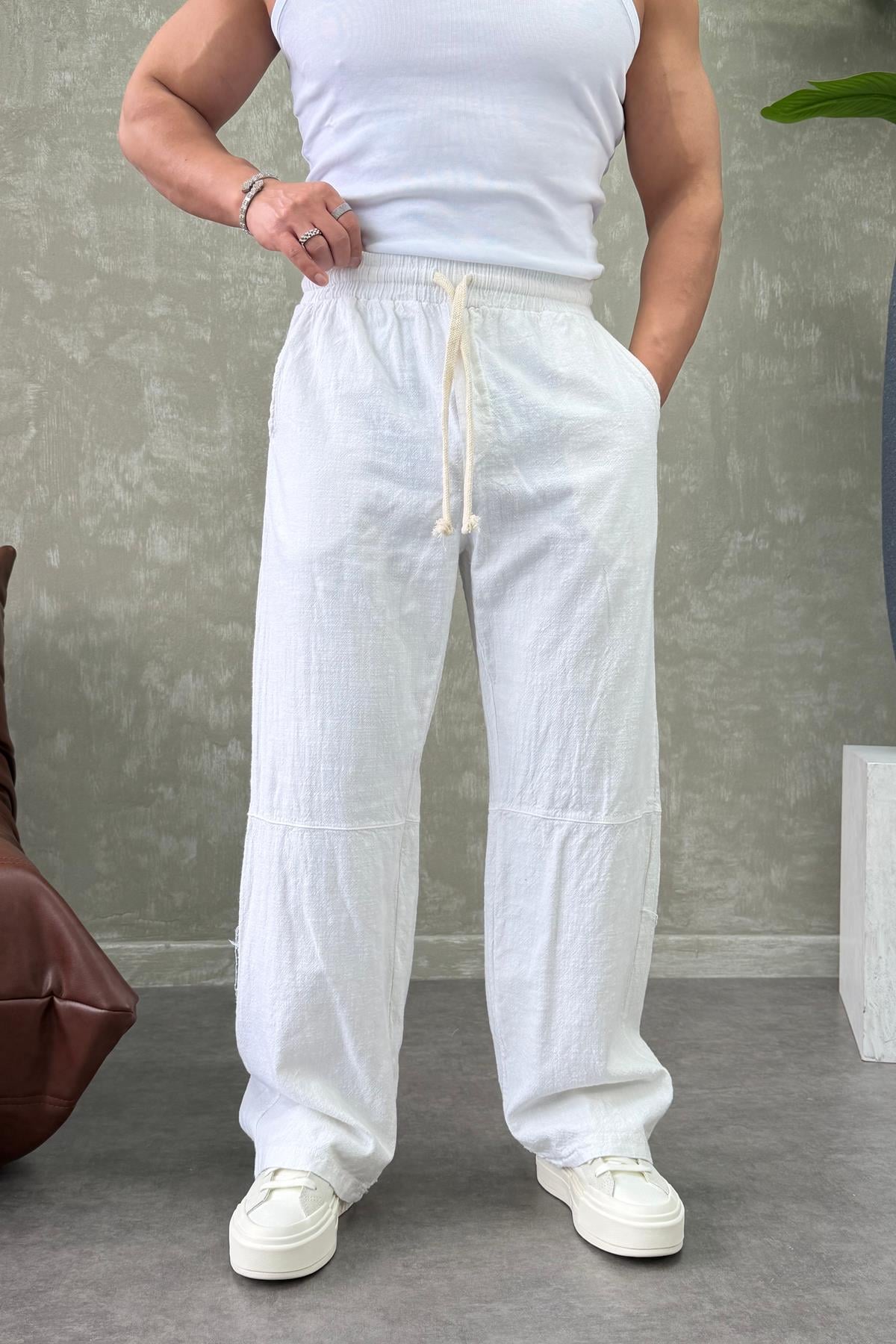 BR KETEN BAGGY PANTOLON BEYAZ