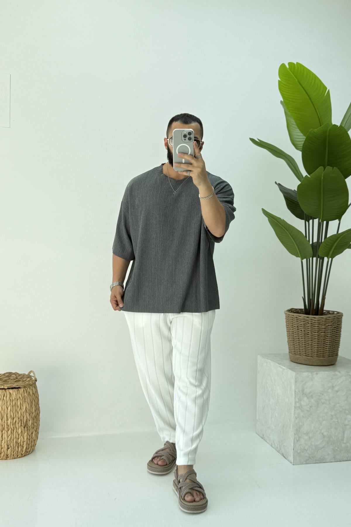 FAKİR KOL OVERSİZE KIRINKIL TSHİRT ANTRASİT