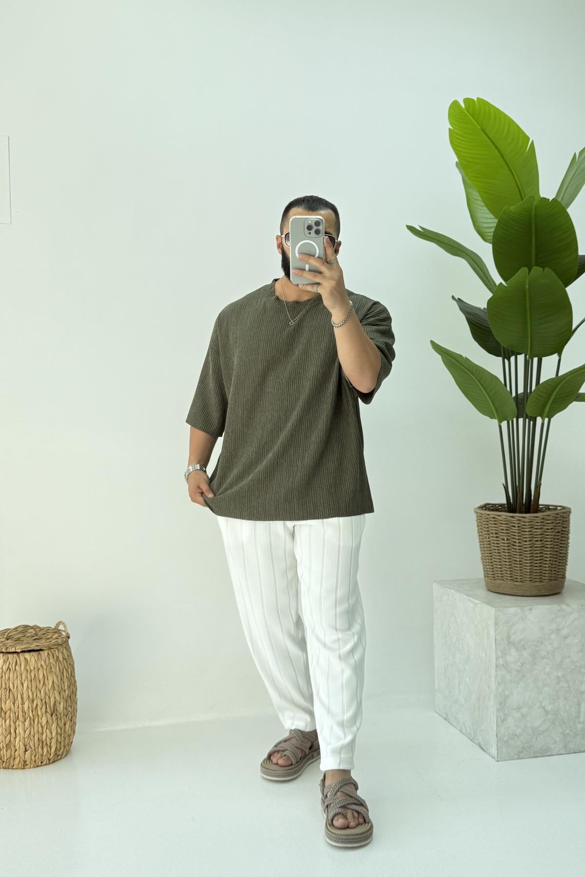 FAKİR KOL OVERSİZE KIRINKIL TSHİRT  HAKİ