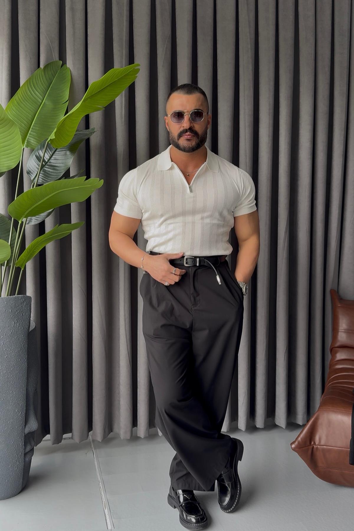 FERMUAR  DETAYLI İNCE ÇİGİLİ BEYAZ