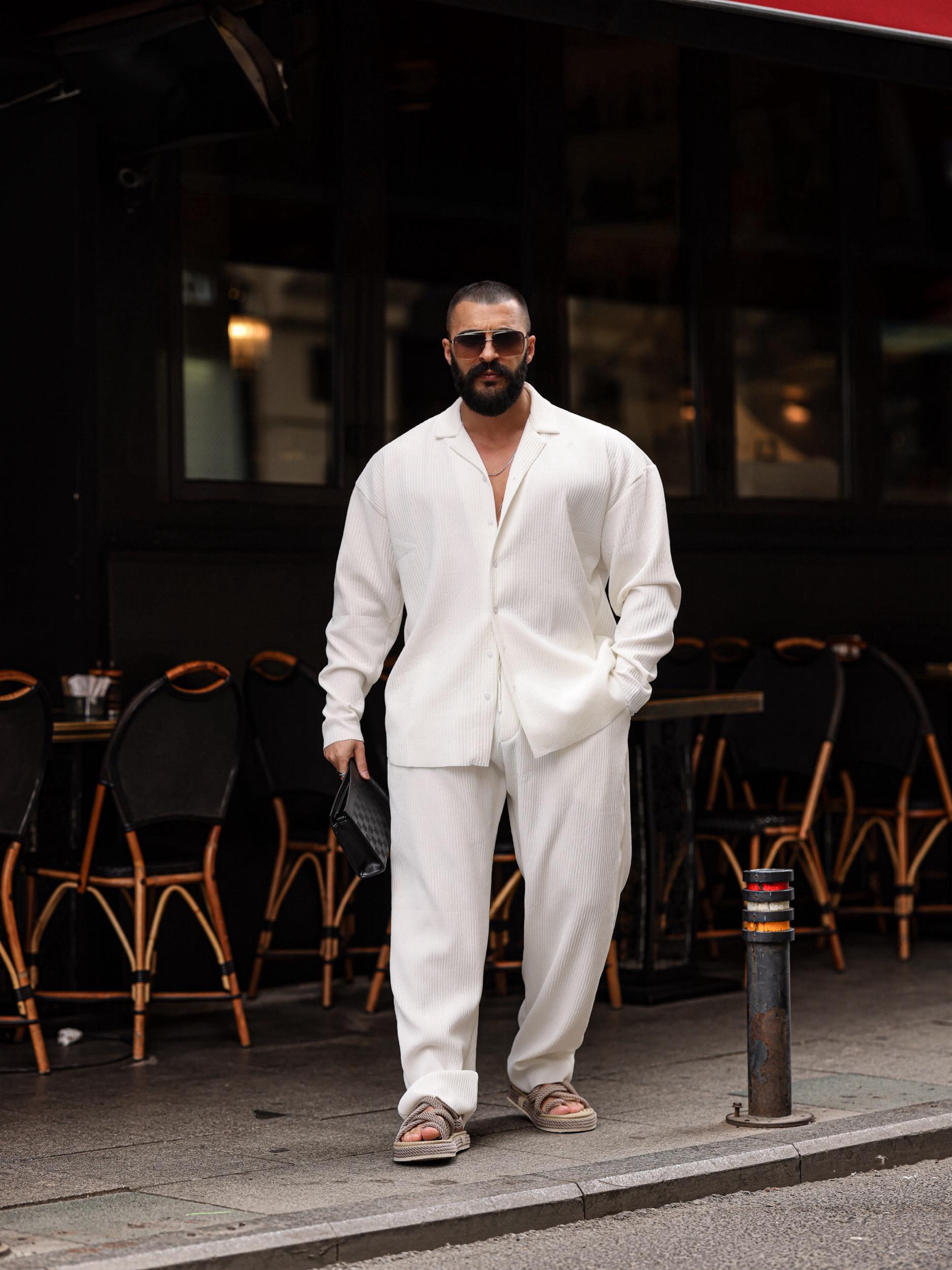 Fitilli Oversize Takım Beyaz