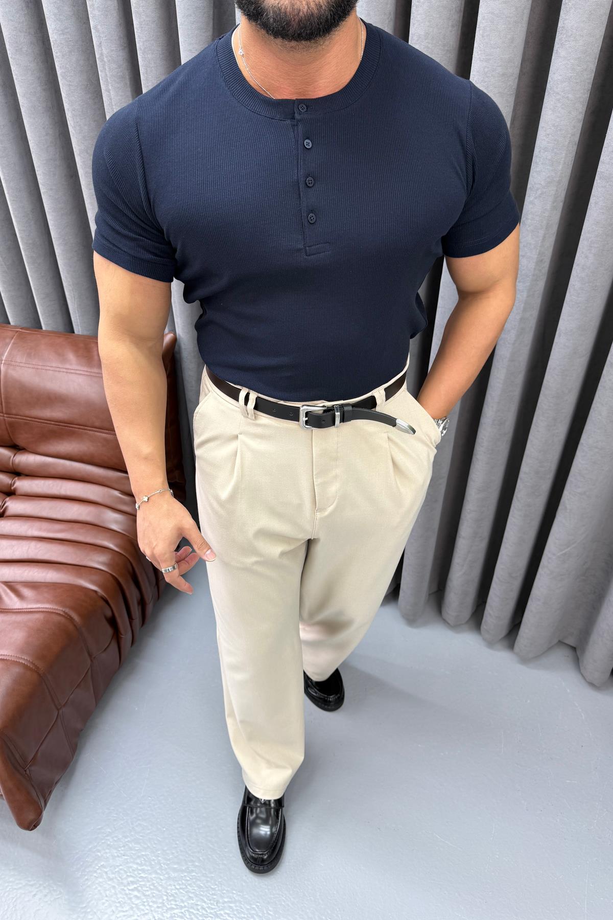 FİTİLLİ ÜÇ DÜĞMELİ BADİ LACİVERT