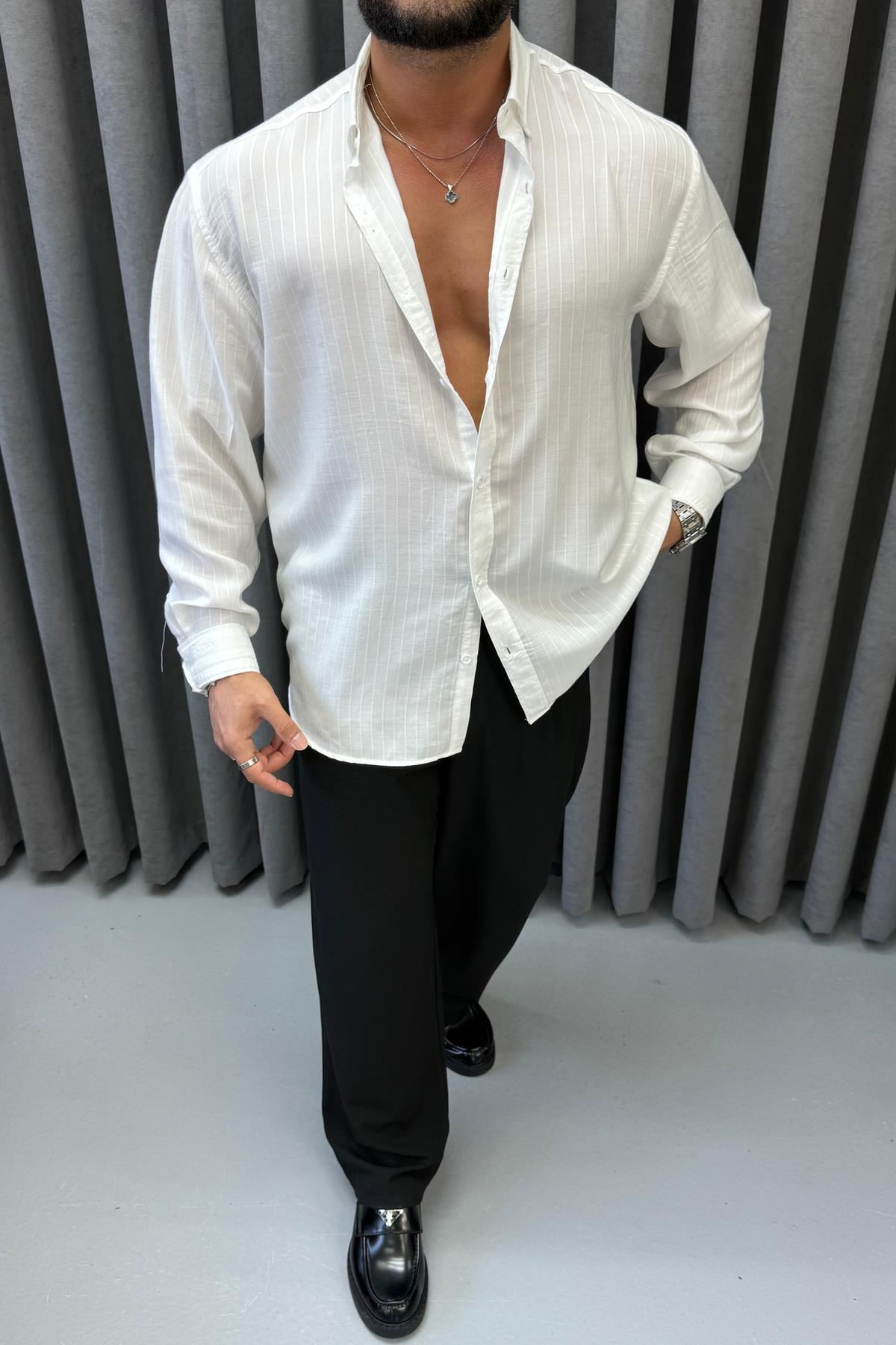 GG-PREMİUM OVERSİZE VİSCON GÖMLEK BEYAZ