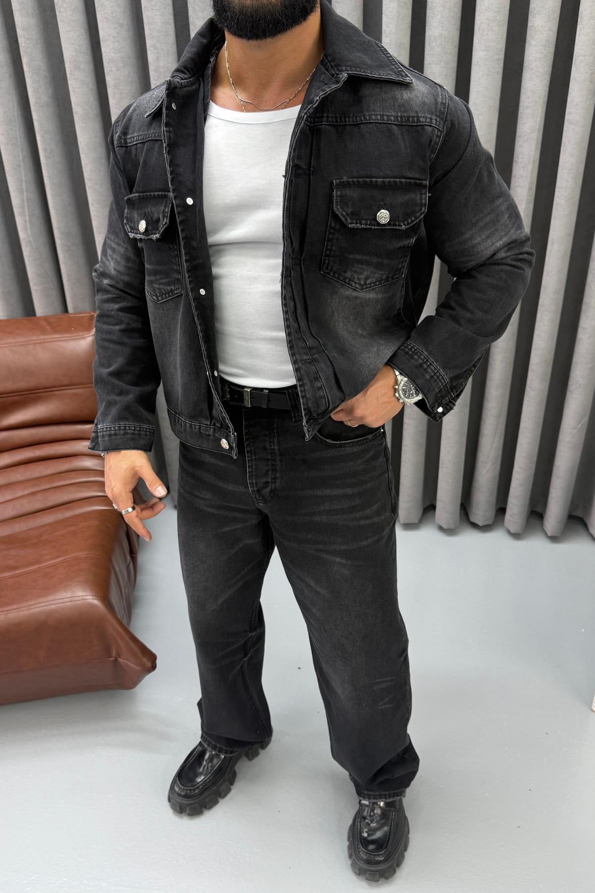 GİESTO YIKAMALI JEAN TAKIM SİYAH