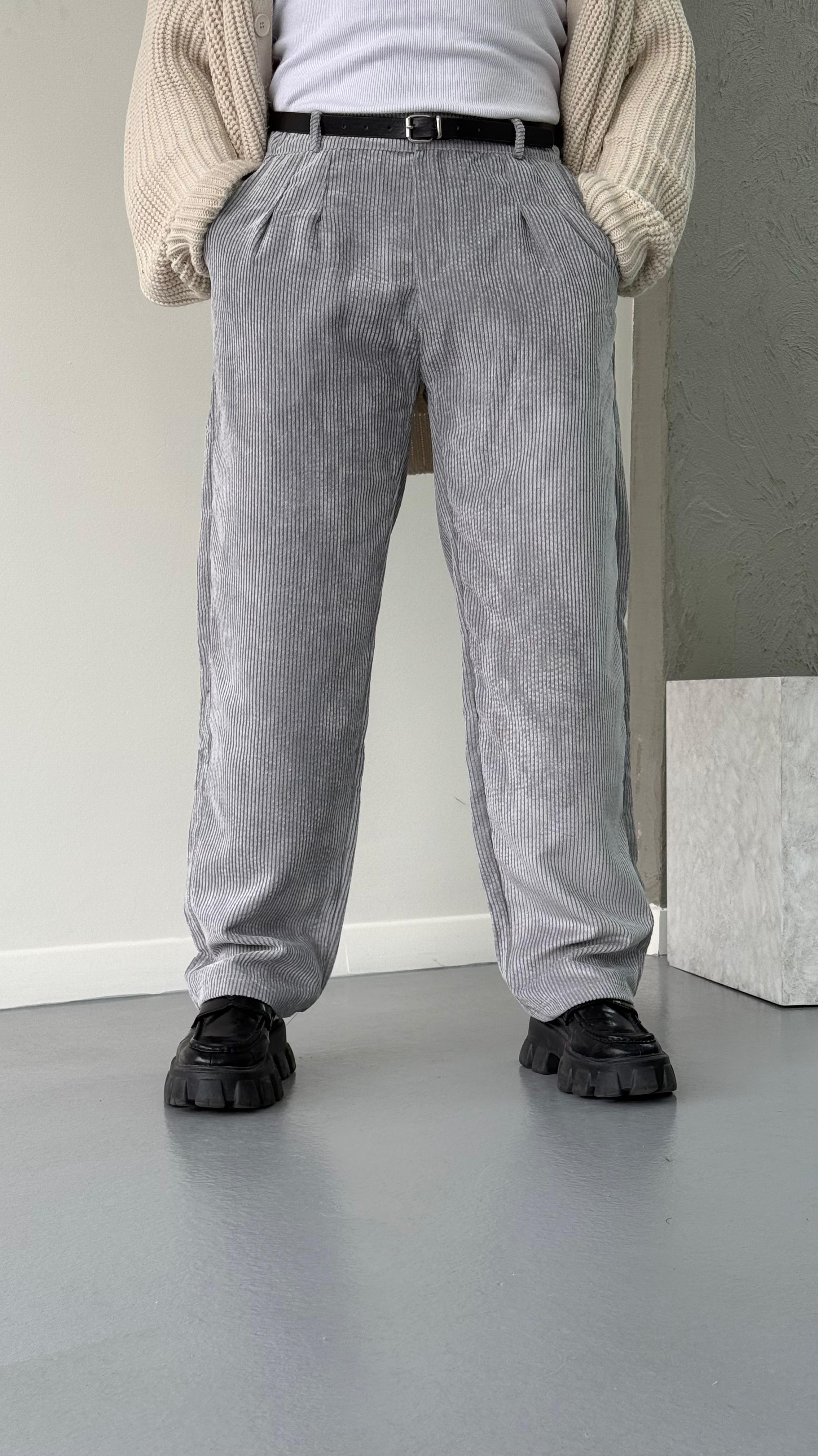 Gri Kadife Baggy Pantolon