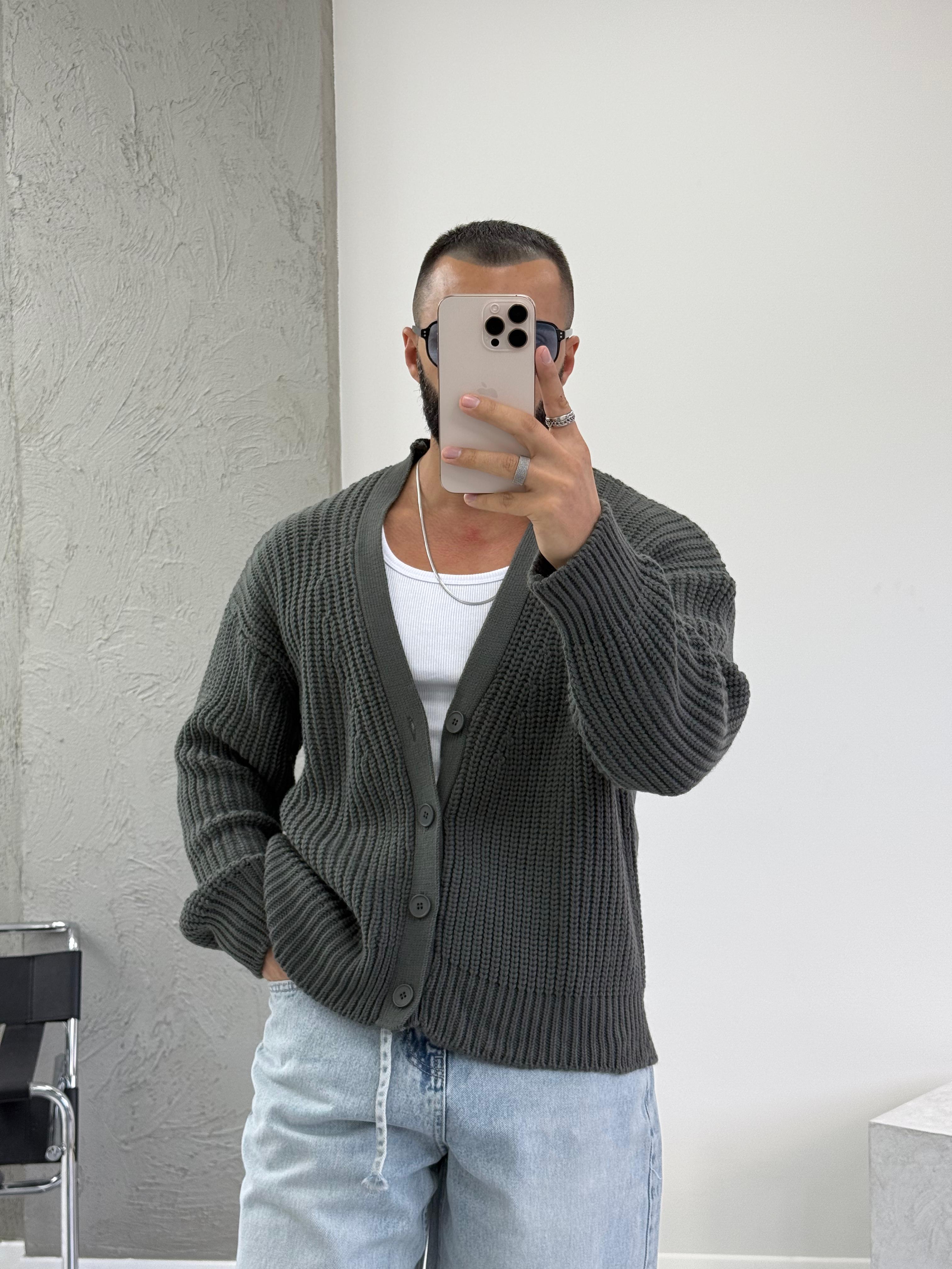 Koyu Yeşil  Oversize Örme Hırka