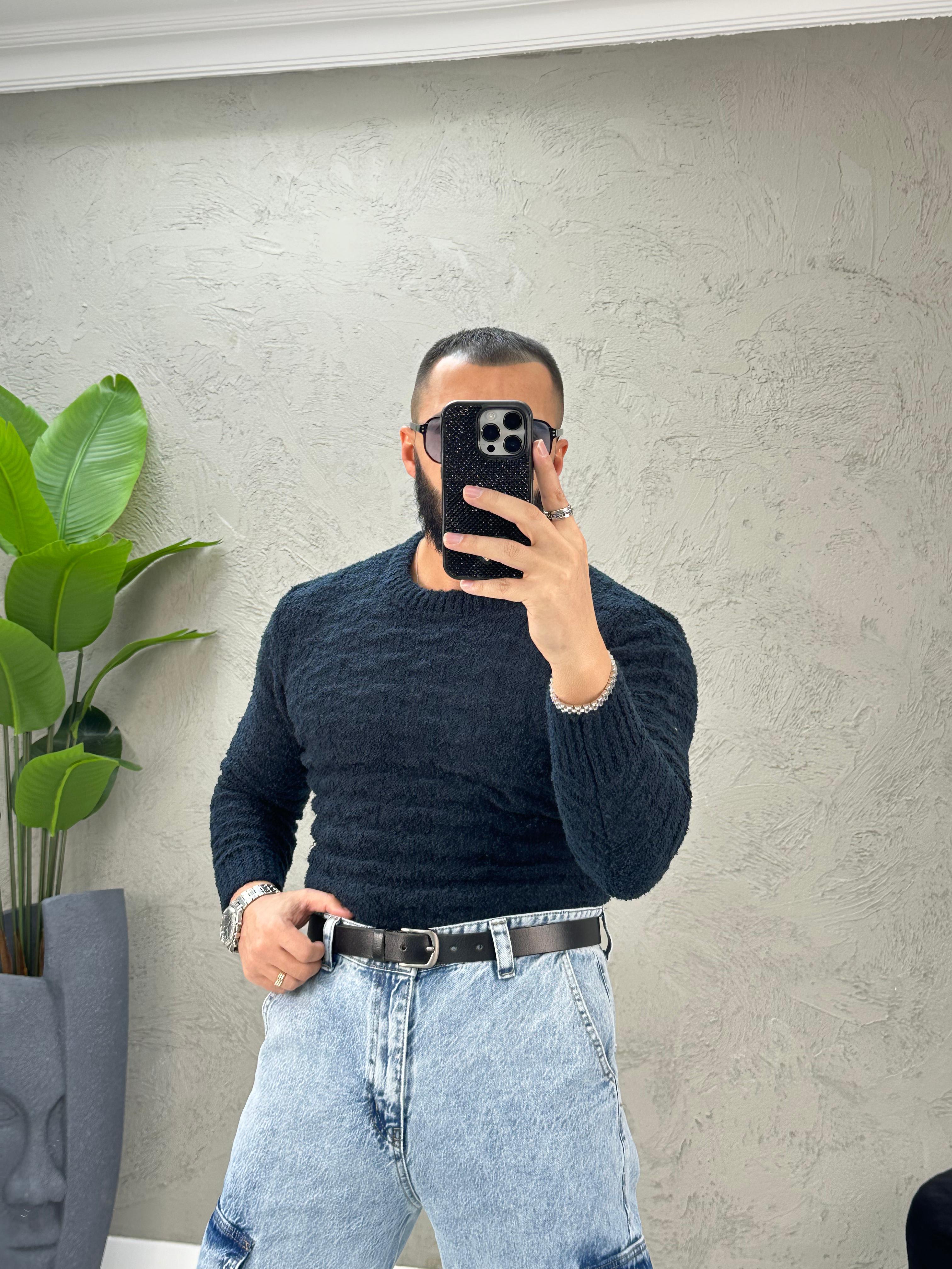 Lacivert Slimfit Yünlü Kazak