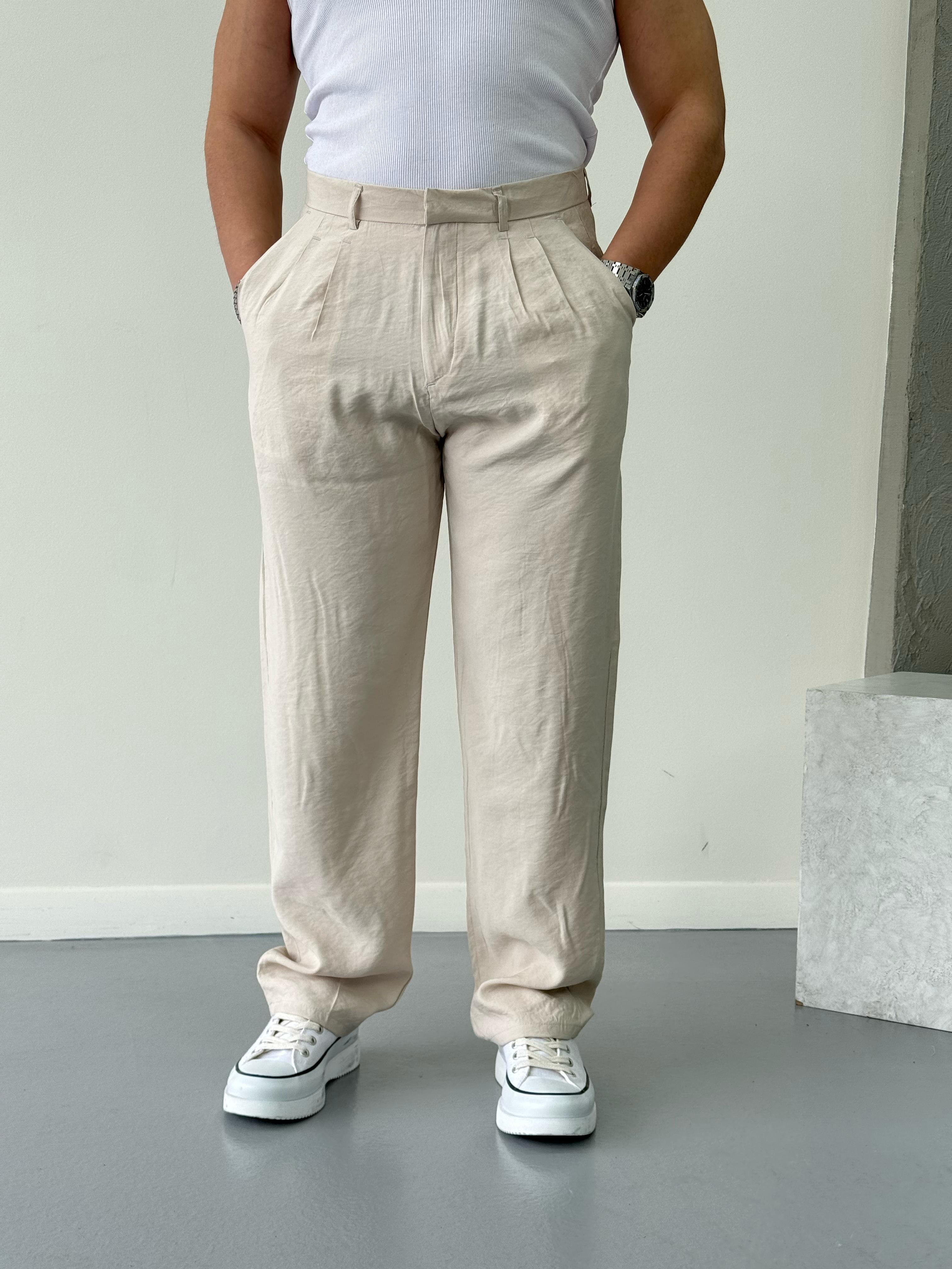 Modal Kumaş Baggy Pantolon Krem