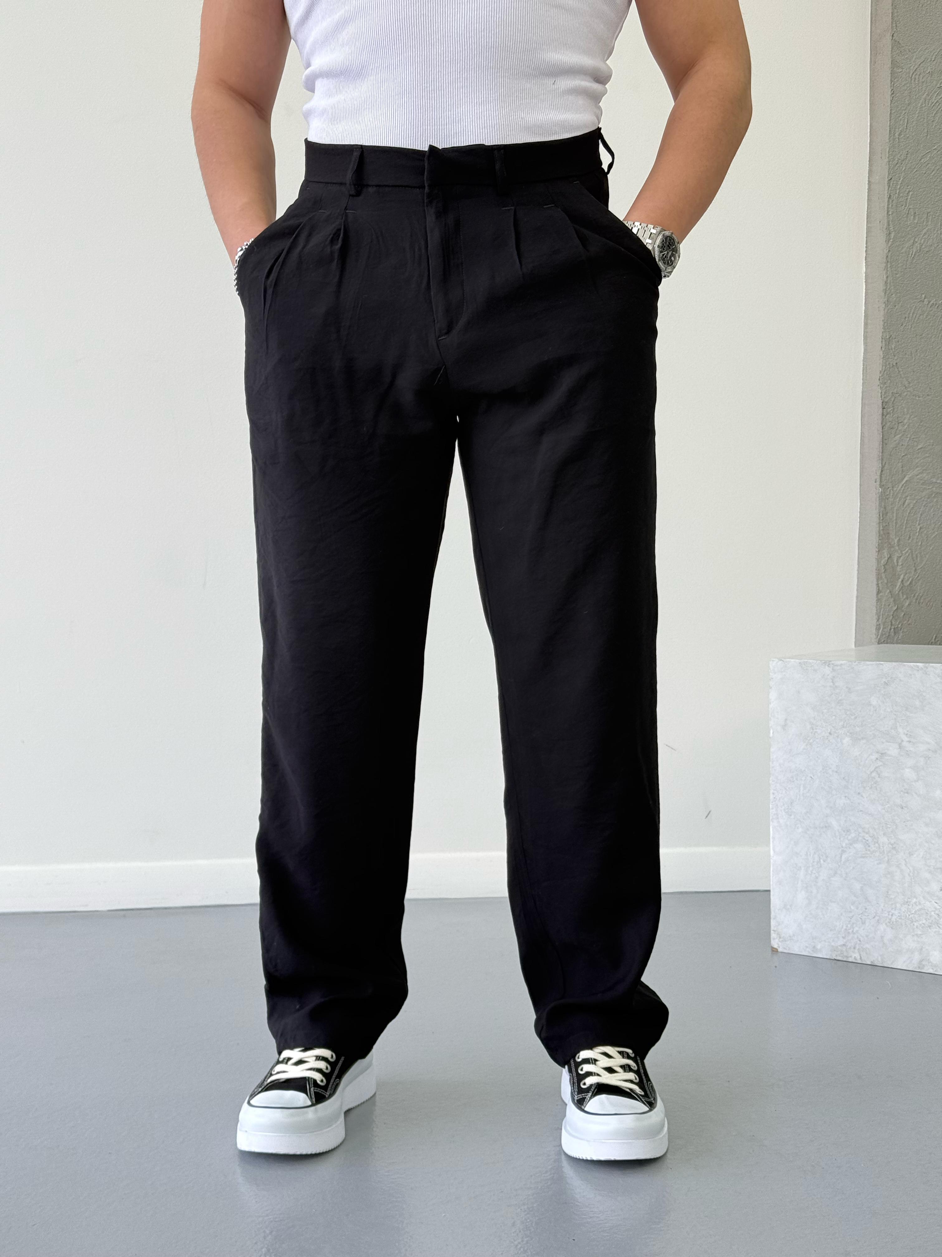 Modal kumaş baggy pantolon Siyah