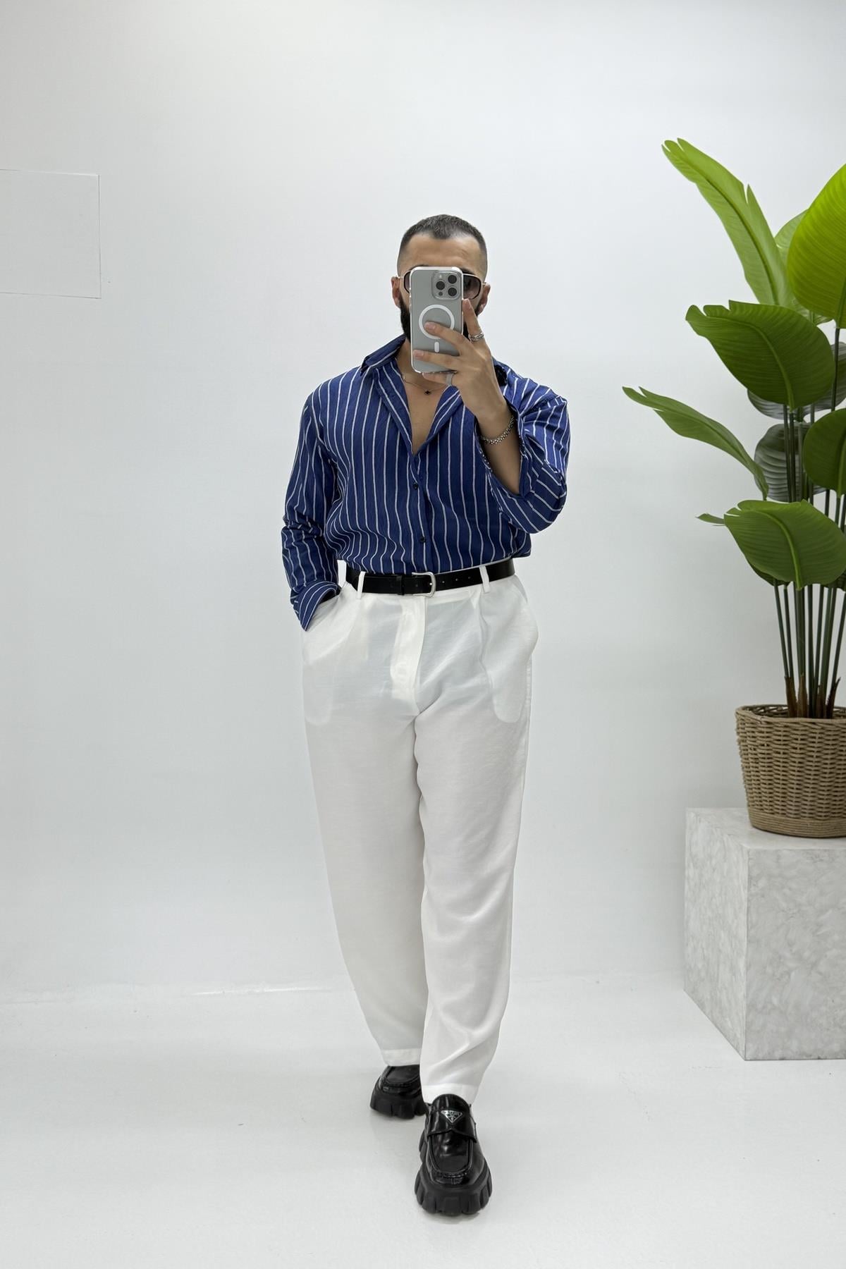 OVERSİZE ÇİZGİLİ GÖMLEK 