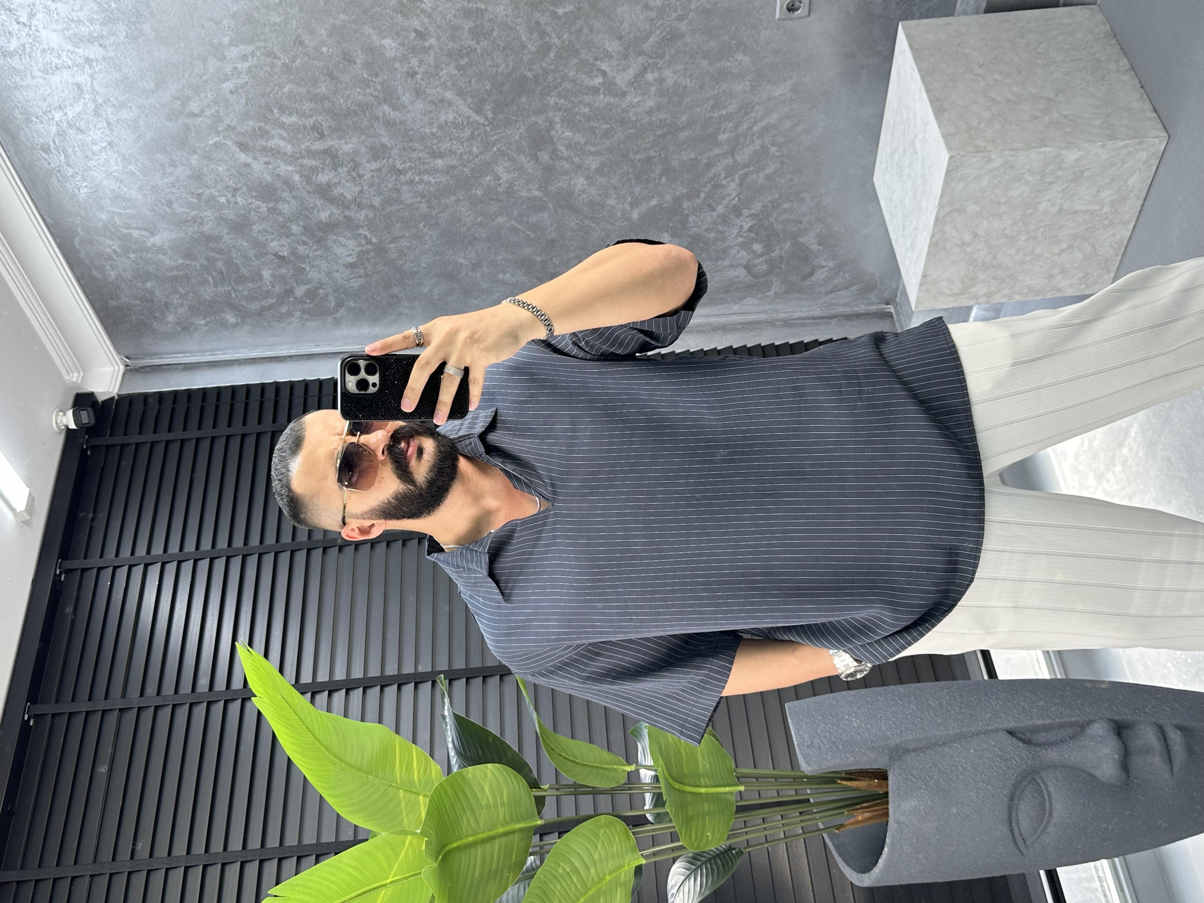 oversize çizgili polo yaka