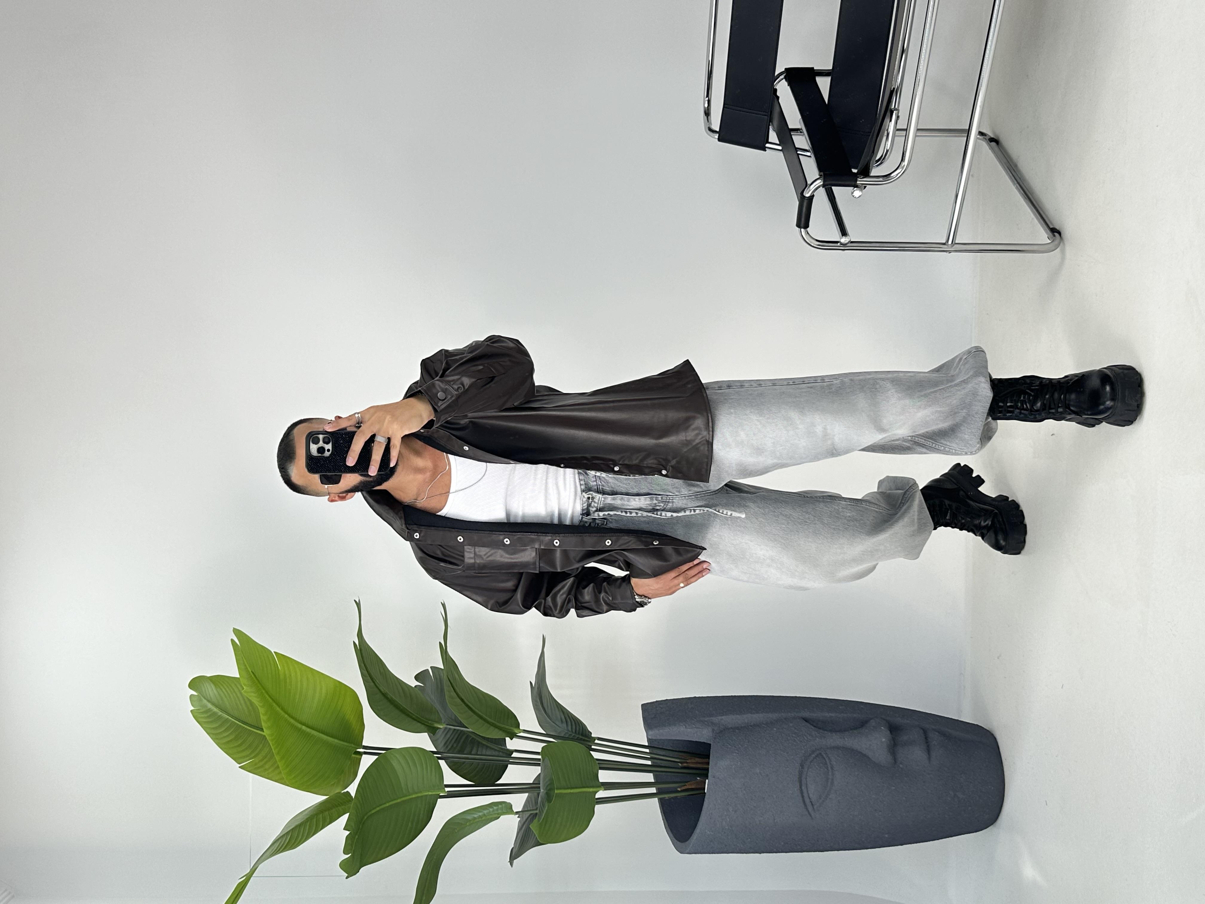 OVERSİZE DERİ GÖMLEK ACI KAHVE