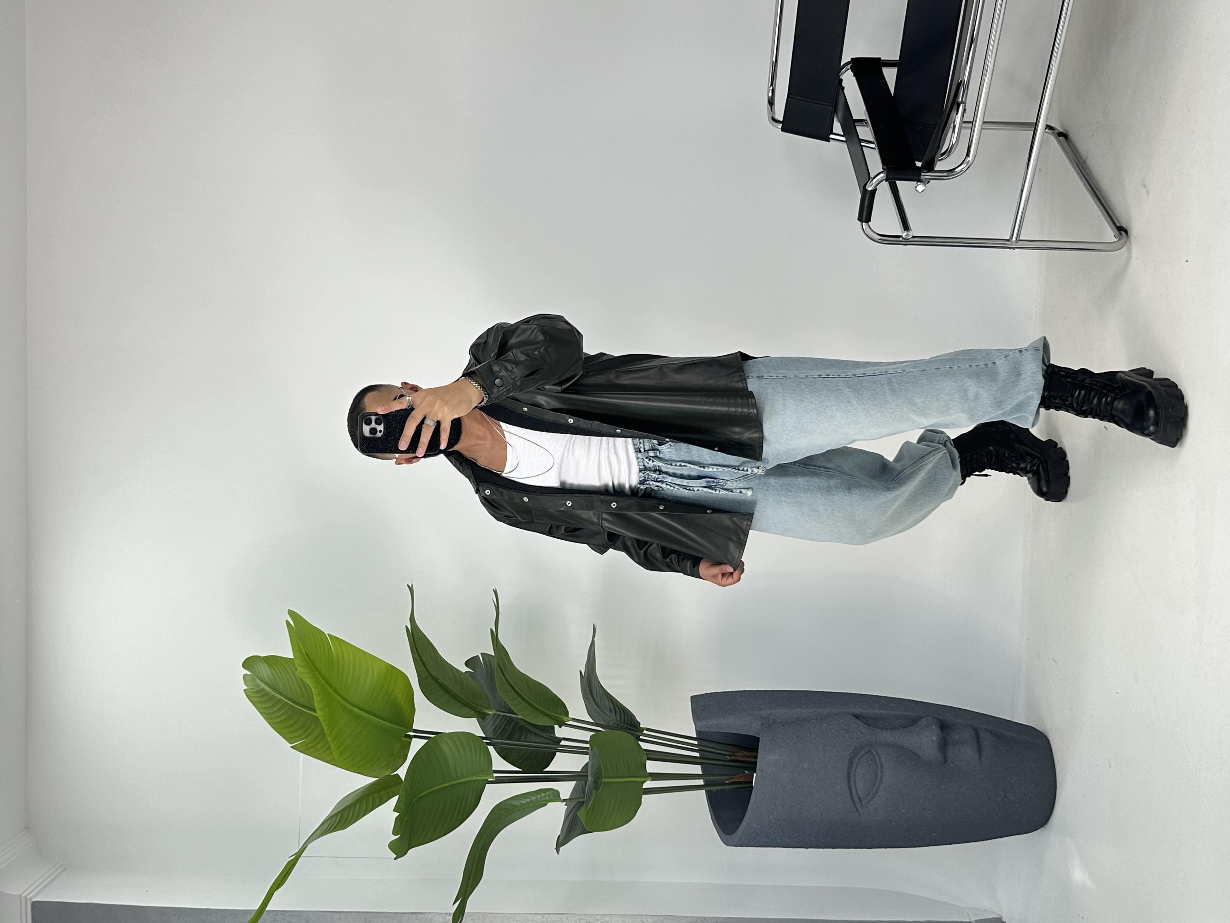 OVERSİZE DERİ GÖMLEK KOYU YEŞİL