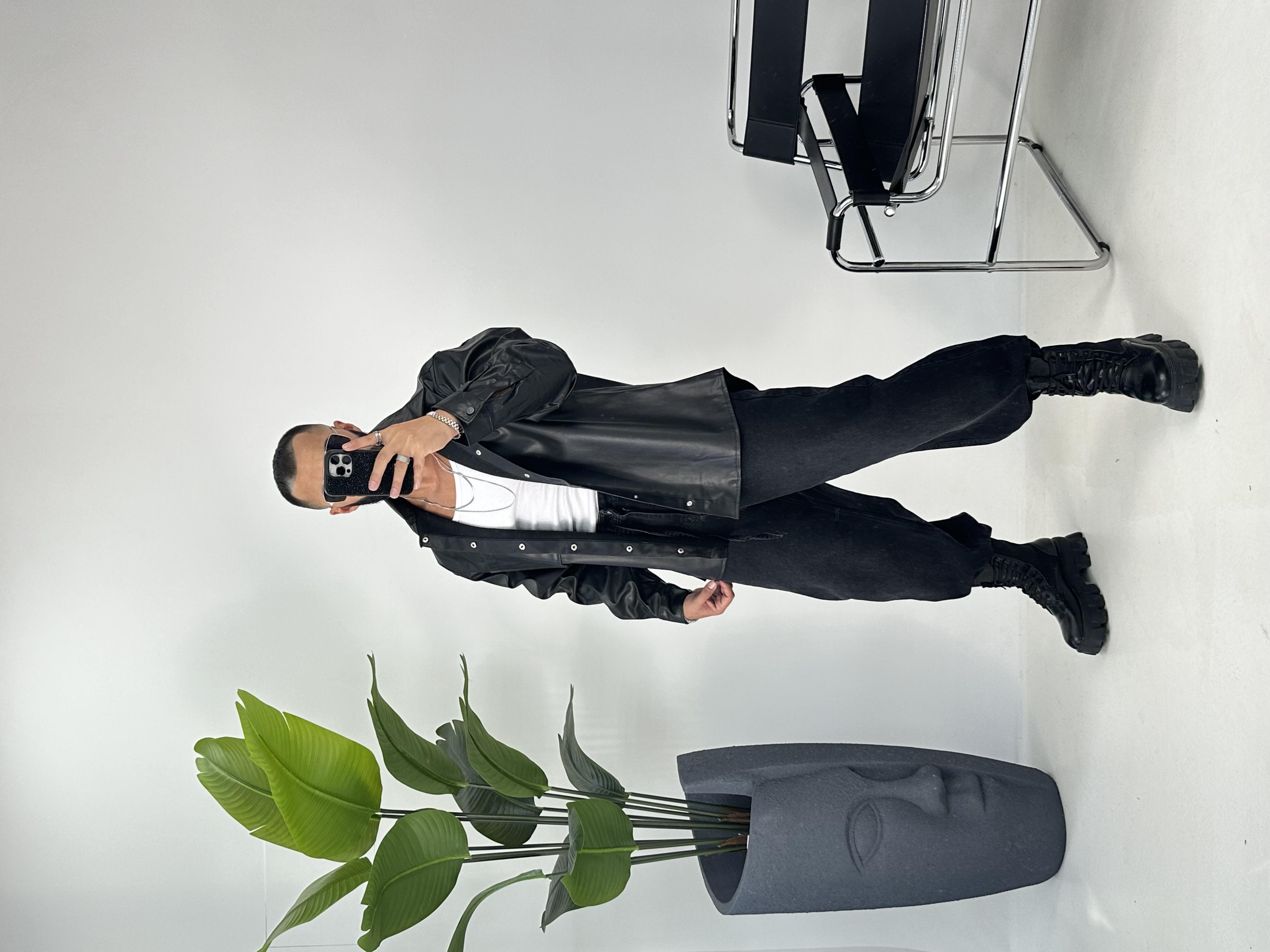 OVERSİZE DERİ GÖMLEK SİYAH