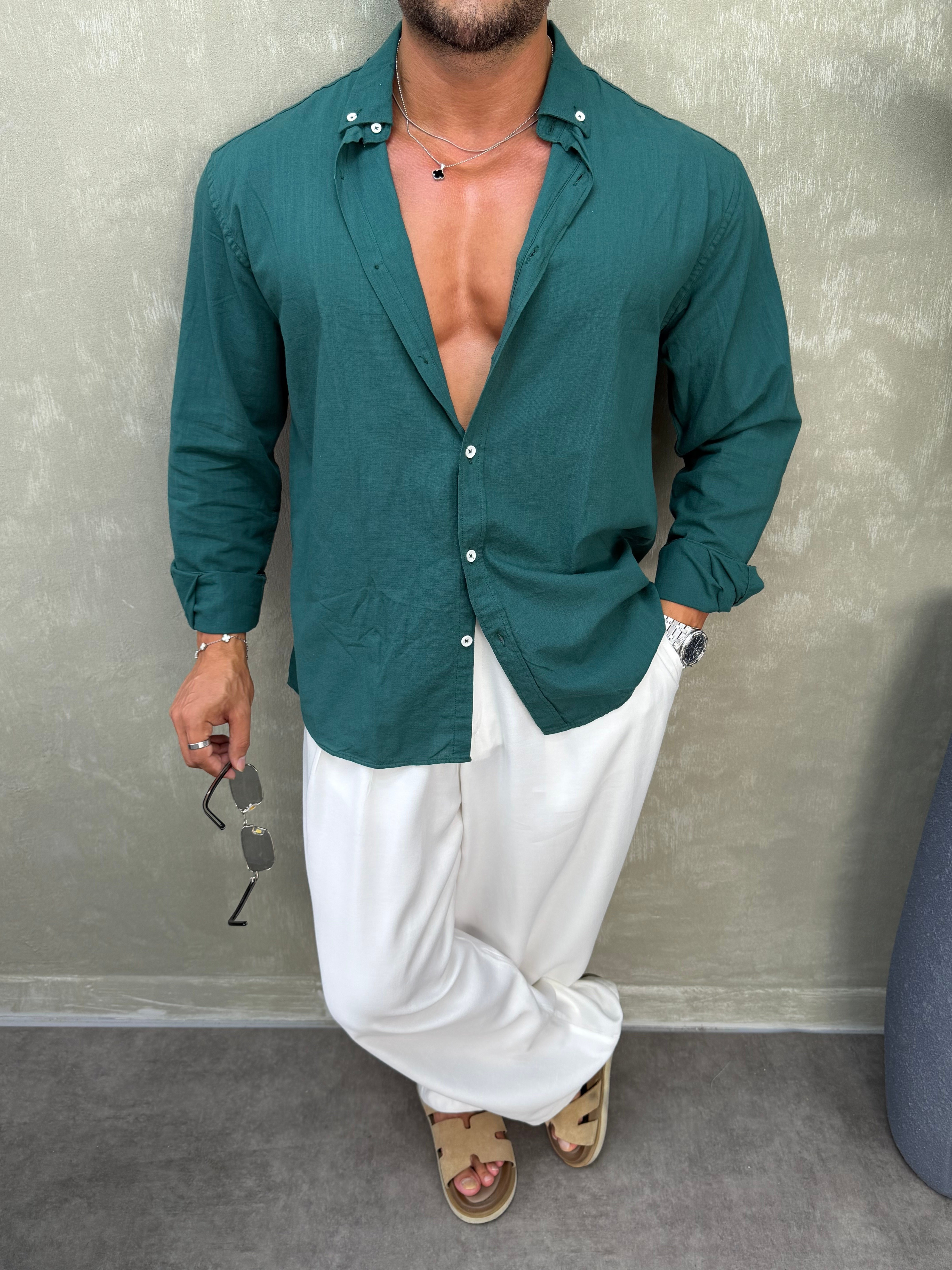 OVERSIZE FRESH KETEN GÖMLEK ZÜMRÜT YEŞİLİ