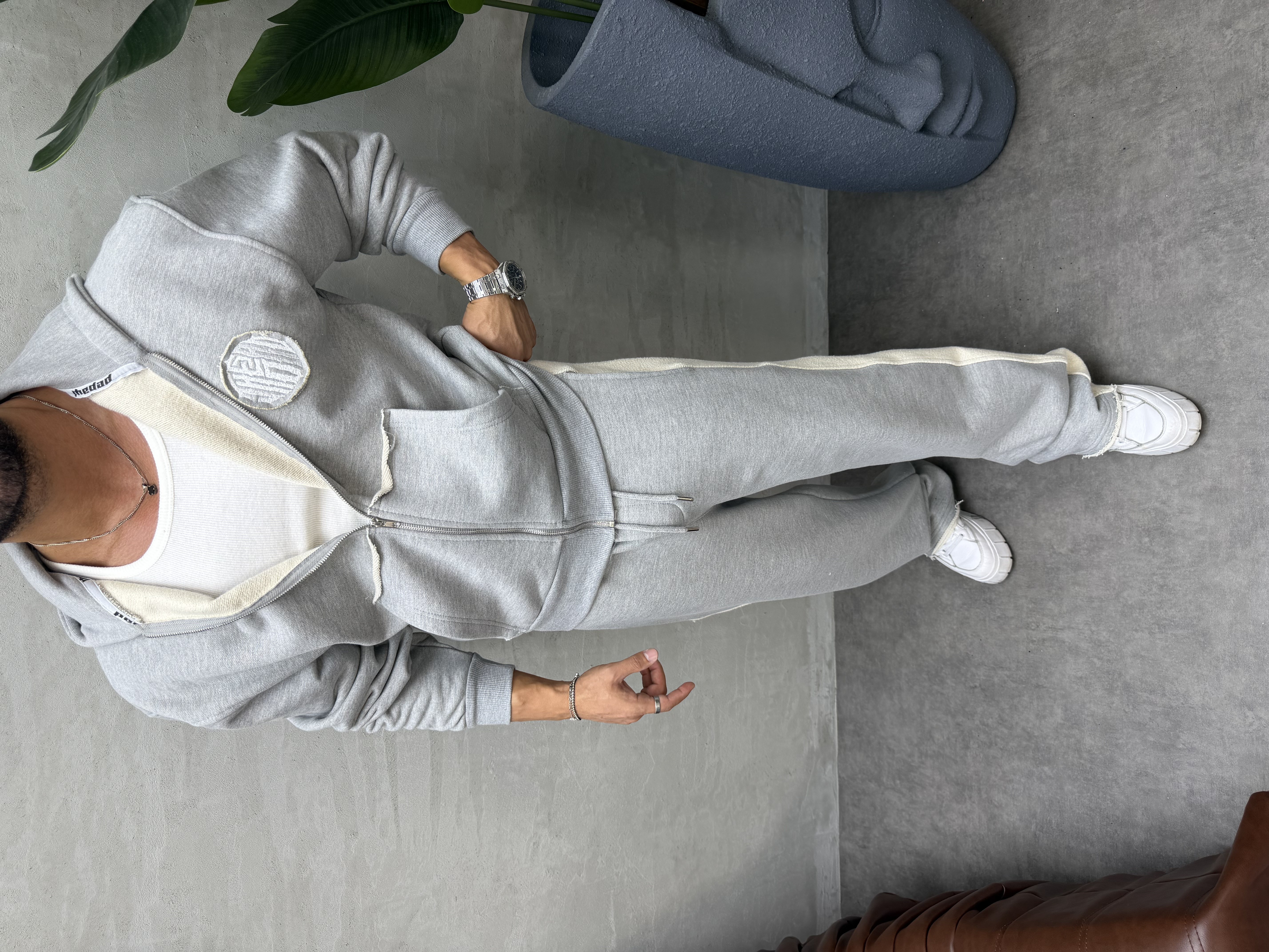 OVERSIZE ÖRME ÜÇ İPLİK KAPÜŞONLU SWEAT GRİ