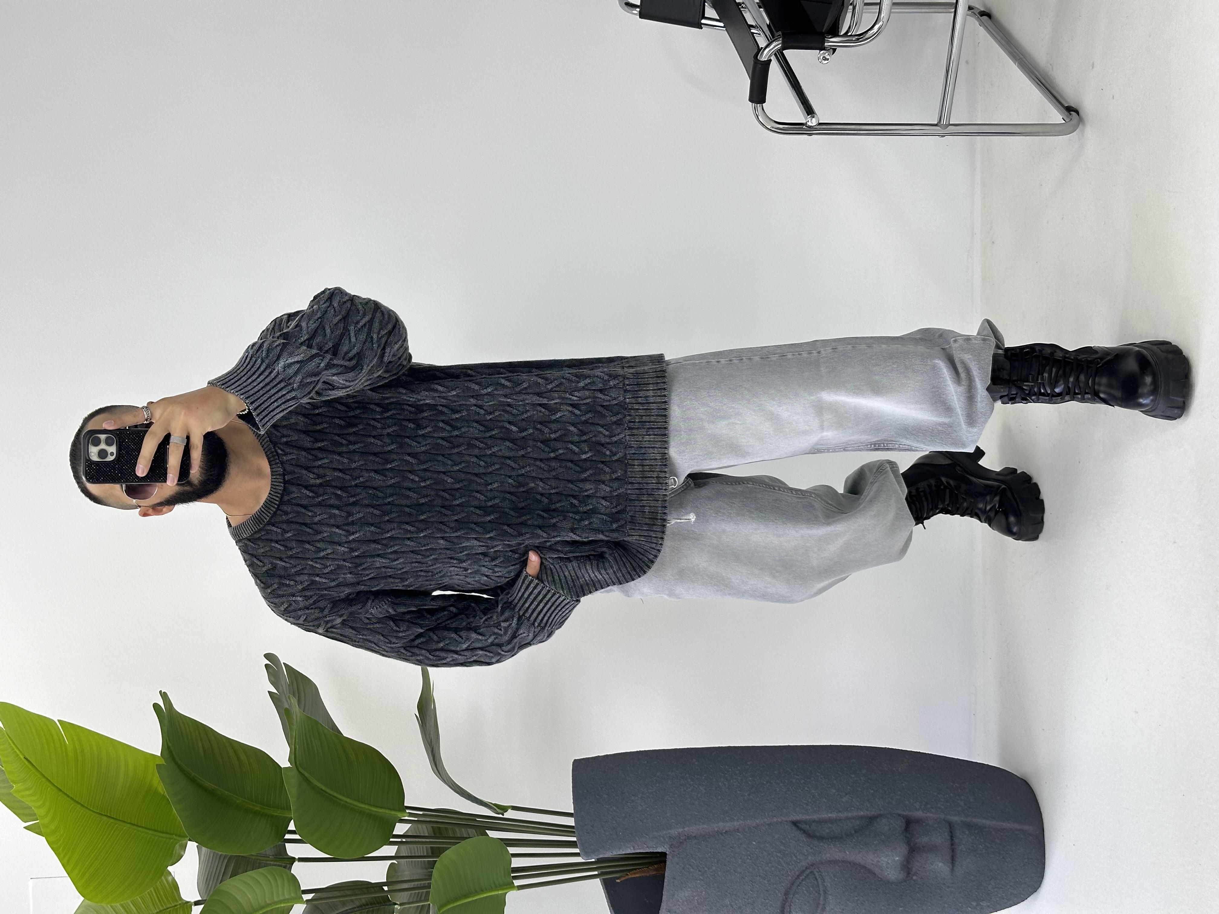 OVERSİZE PREMİUM KAZAK YIKAMALI GRİ