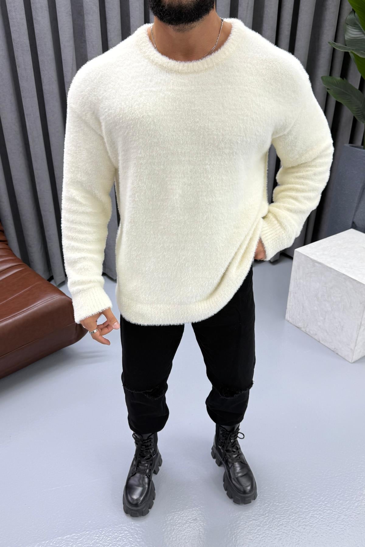 OVERSİZE SAKALLI KAZAK BEYAZ