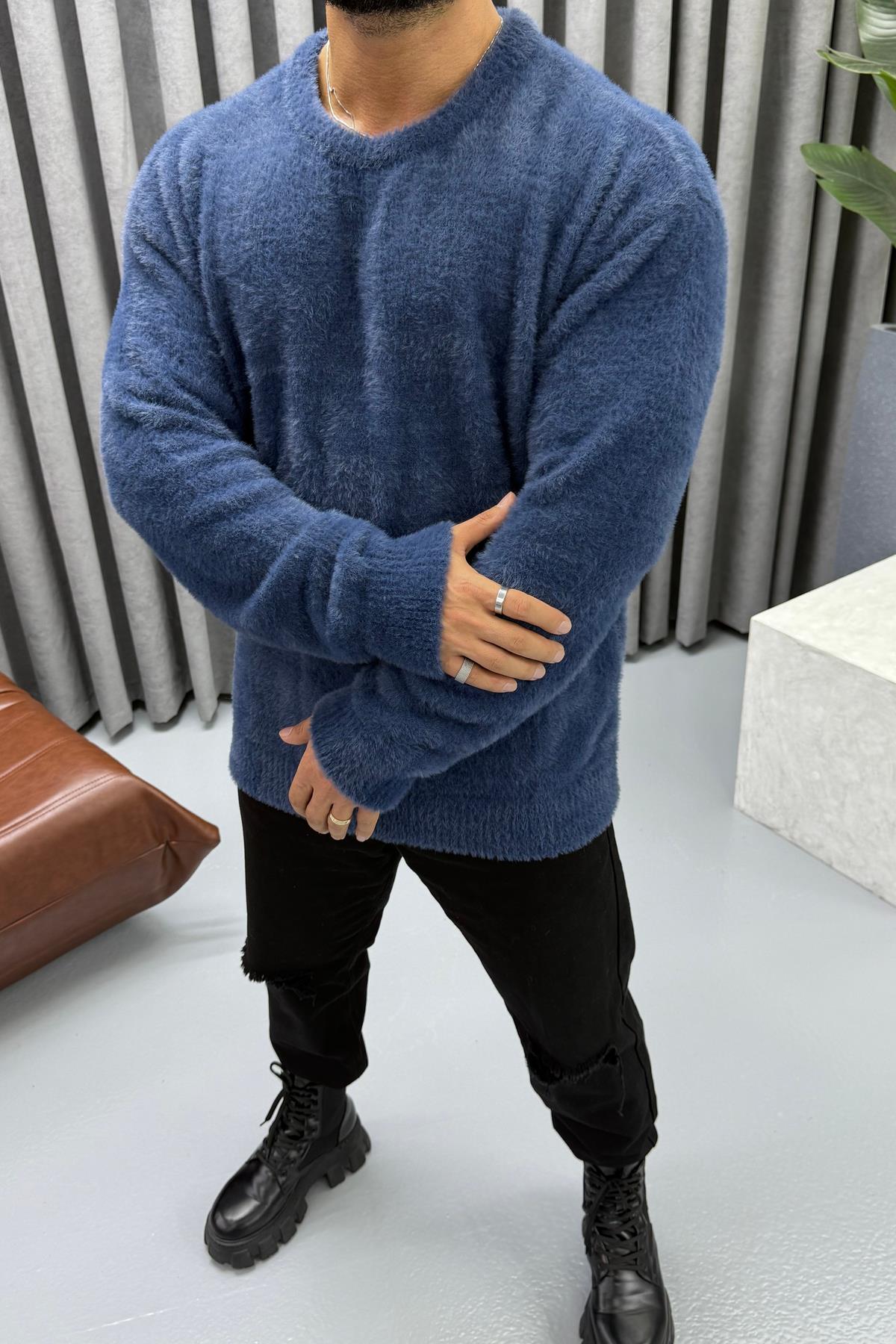 OVERSİZE SAKALLI KAZAK MAVİ