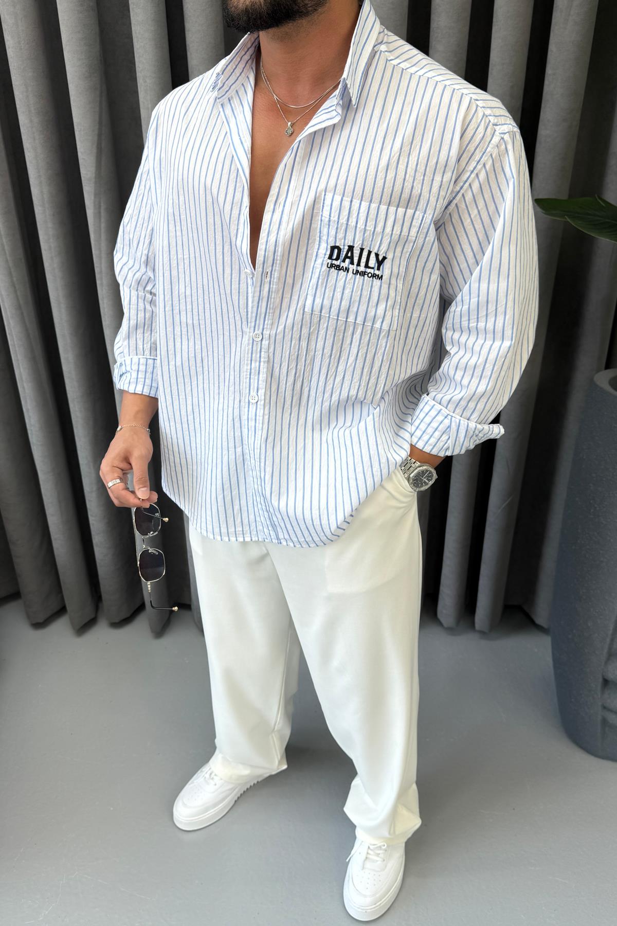 PREMİUM CEP DETAYLI OVERSİZE GÖMLEK BEYAZ