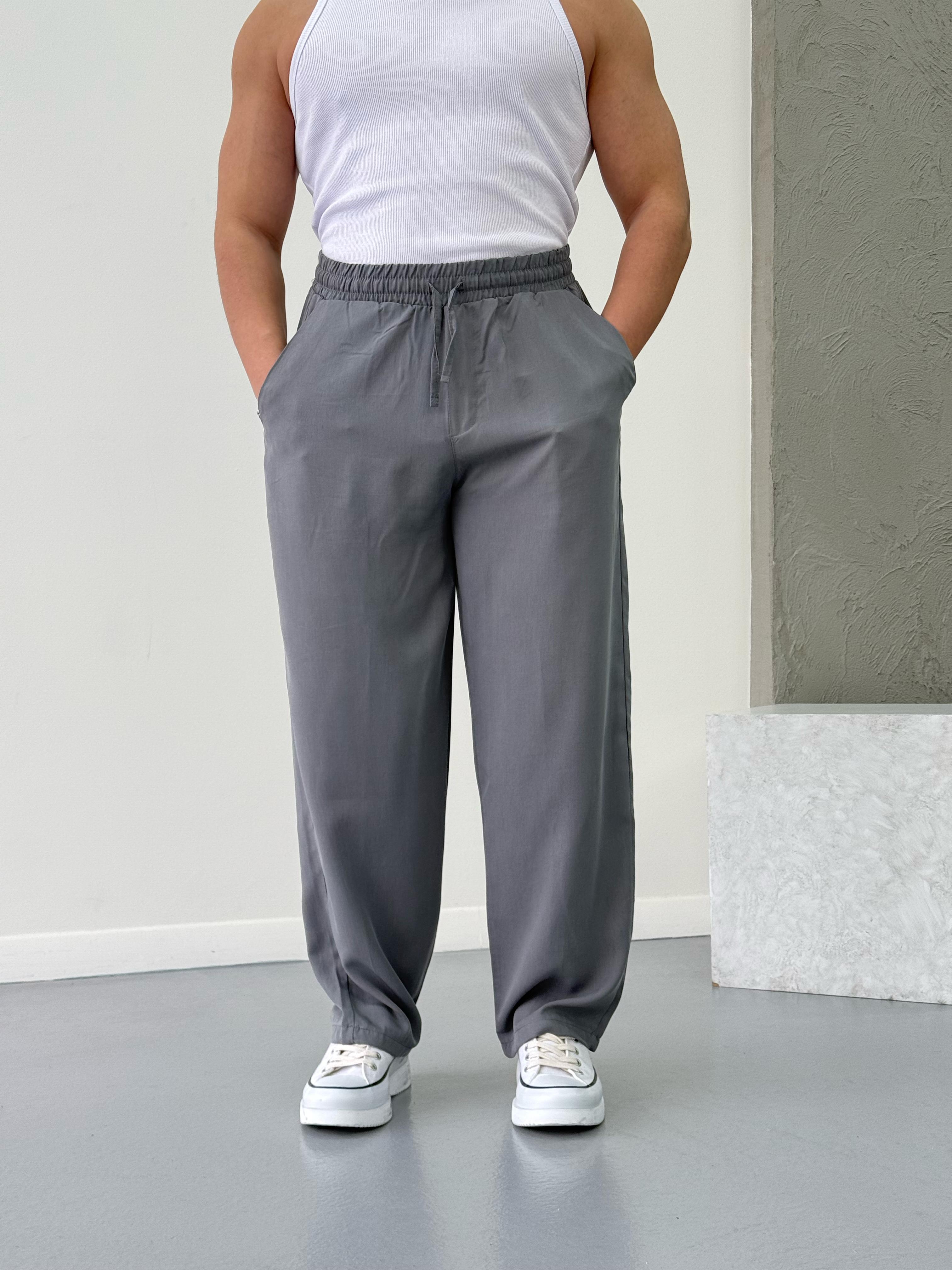 Premium Kumaş Baggy Pantolon Gri