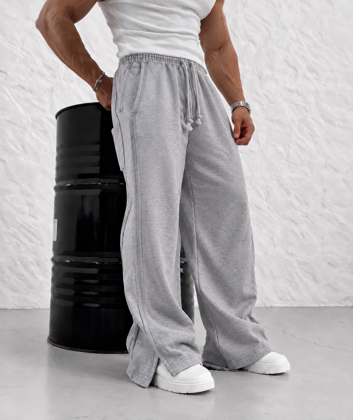 PREMIUM SERİ SUPER BAGGY YIRTMAÇLI EŞOFMAN GRİ