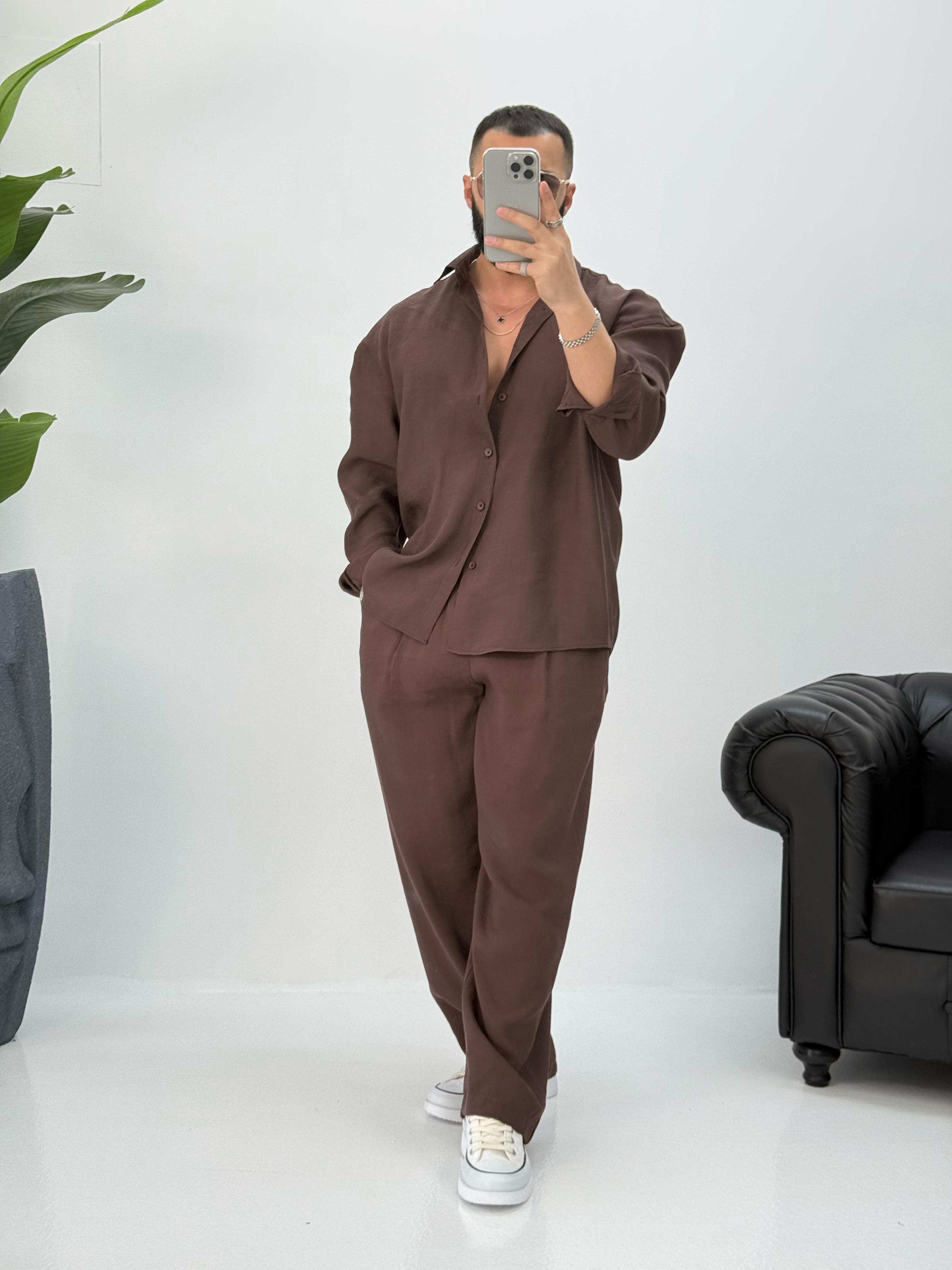 Premium Tensel Kumaş Takım Koyu Kahve