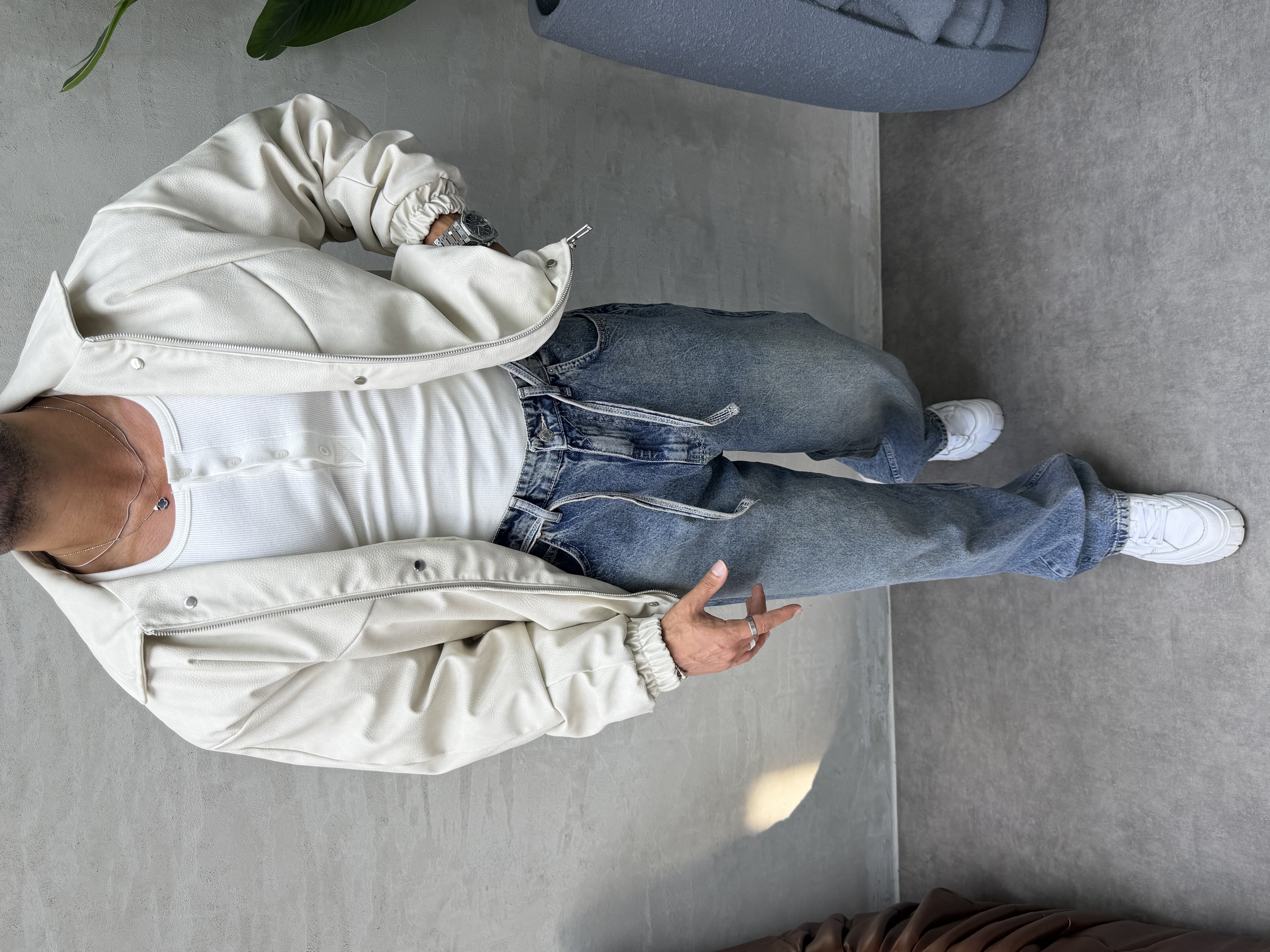 PREMIUM ZIMBA DETAYLI OVERSIZE BOMBER MONT EKRU