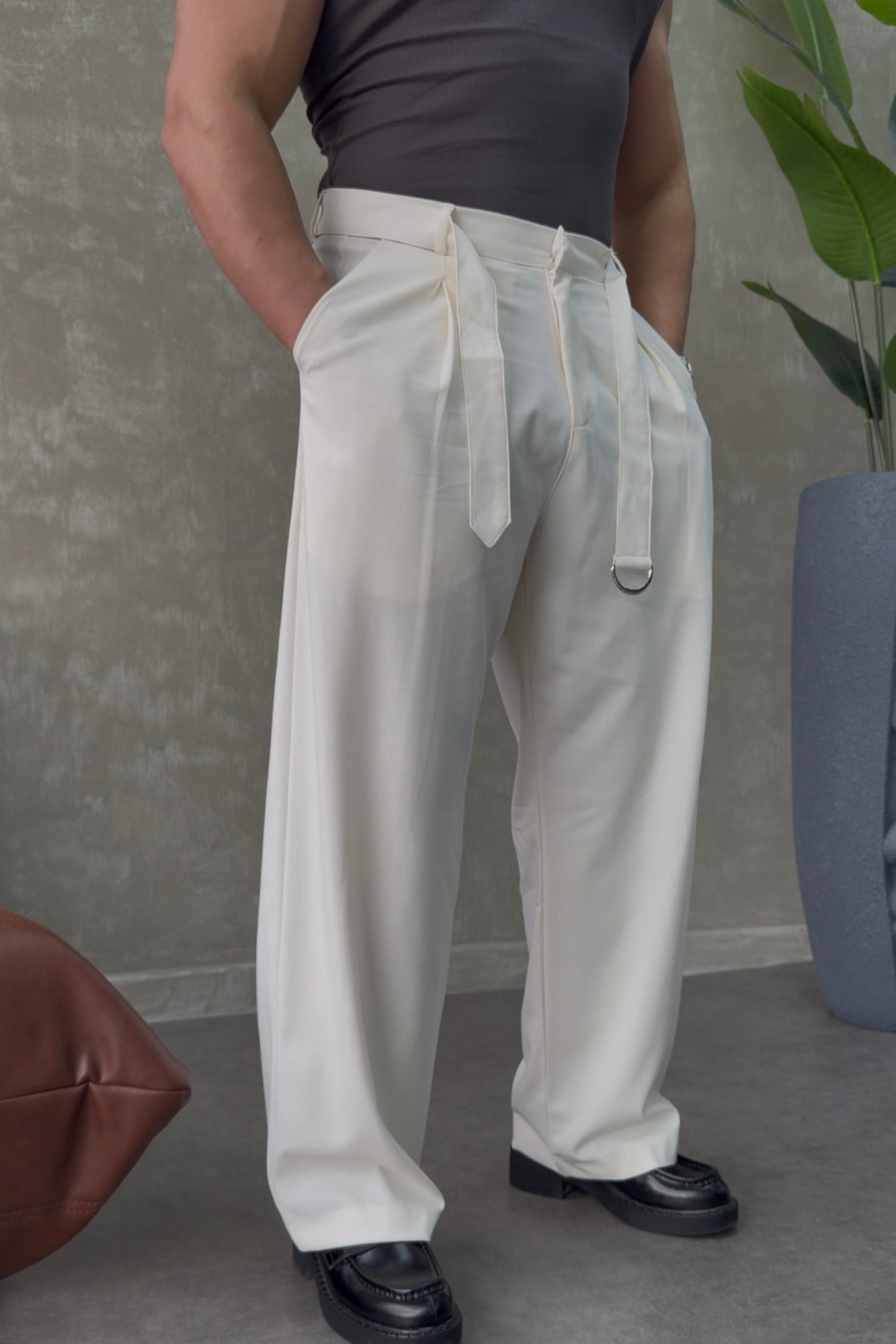 SUPER BAGGY KEMER DETAYLI BAGGY PANTOLON BEYAZ