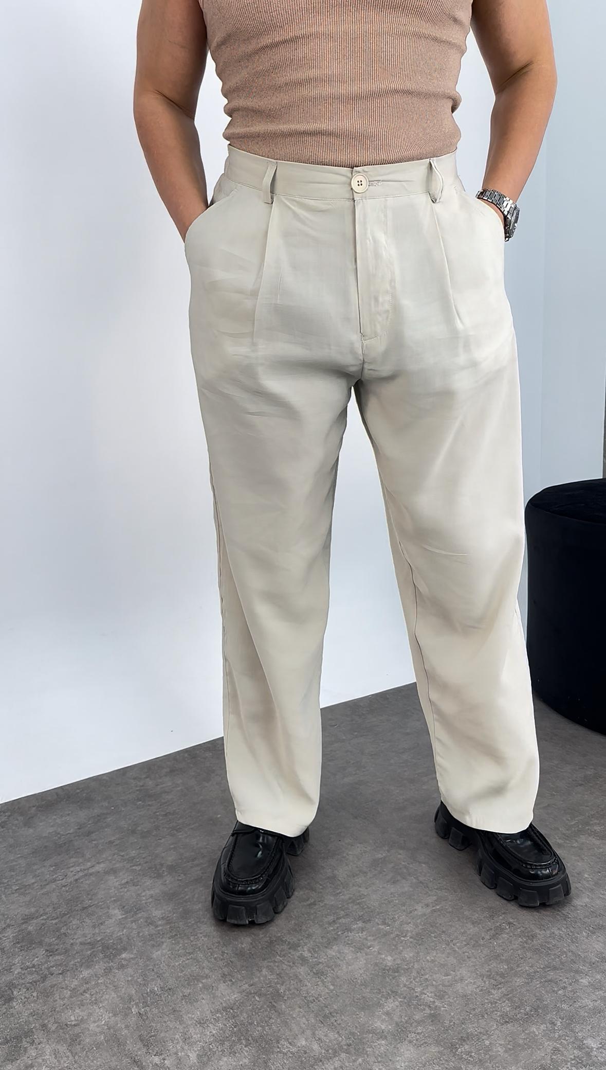 Tensel Kumaş Baggy Pantolon Krem