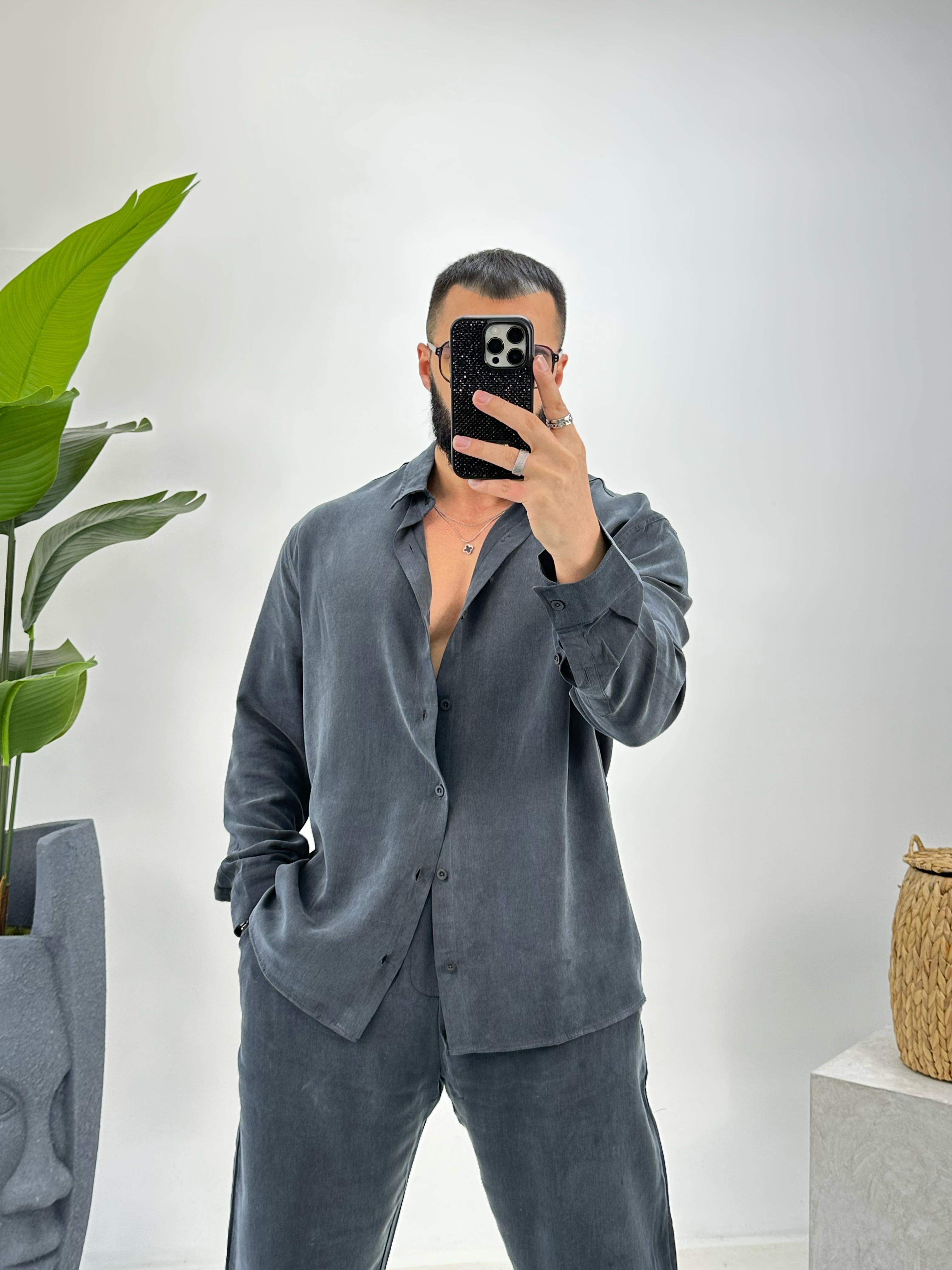 Tensel Kumaş Oversize Takım Gri