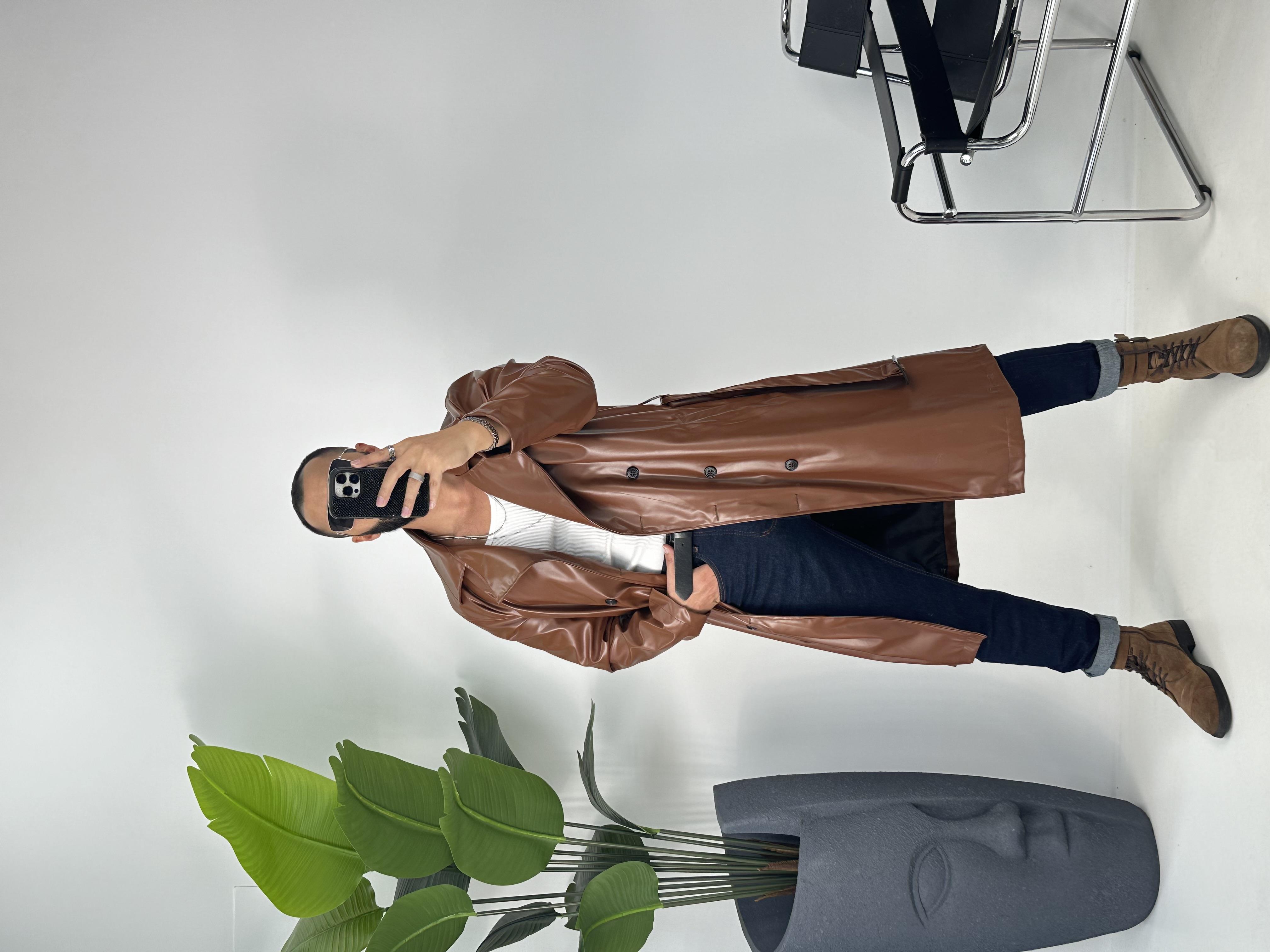 WINTAGE UZUN DERİ CEKET ACI KAHVE