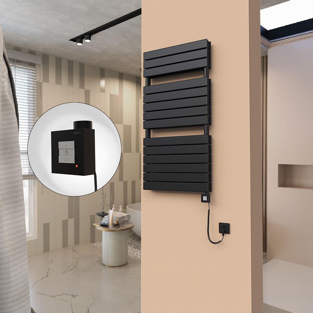 21H Elektrikli Havlupan 600x1180 Mat Siyah Ktx1 1000 Watt Spiral Kablolu