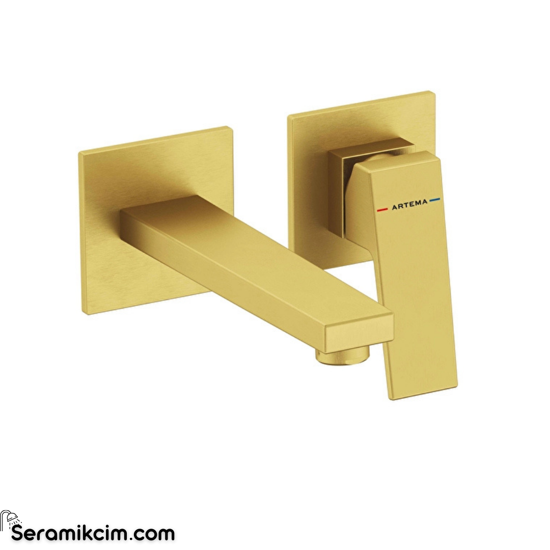 Artema Minimax Square Ankastre Lavabo Bataryası (Kısa) Fırçalı Altın A4359225