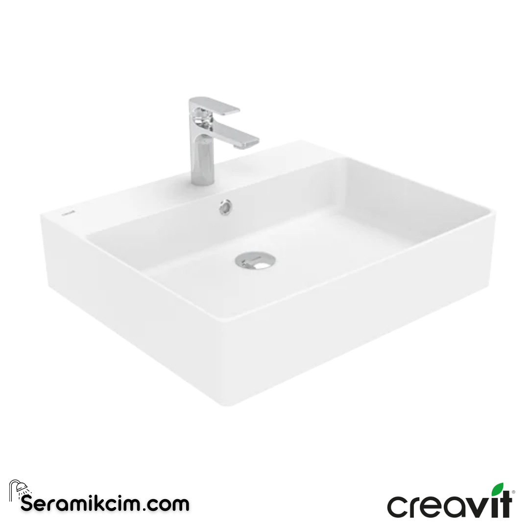 Creavit Volga 50x60cm Tezgah Üstü Düz Kare Lavabo Extra Beyaz VX260-00CB00E-0000 - VX260-00CB00E-0000