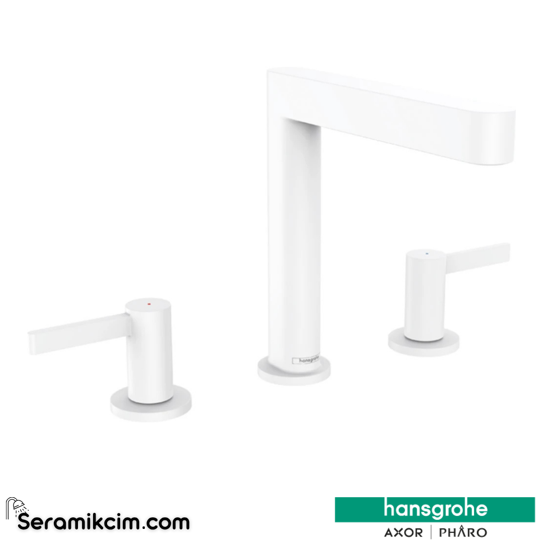 Hansgrohe Finoris 3 Delikli Lavabo Bataryası 160 Bas-Aç Gider Seti İle Mat Beyaz 76034700