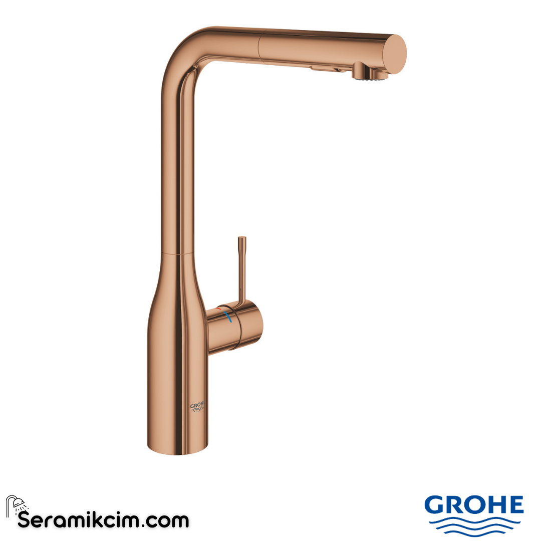 Grohe Essence Spiralli Eviye Bataryası, 2 Fonksiyonlu Parlak Bakır 30504DA0