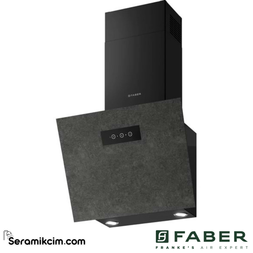 Faber Grexia GRESS DG 60cm 595x173mm Duvar Tipi Eğimli Davlumbaz Siyah / Dark Grey Porselen - 330.0694.725