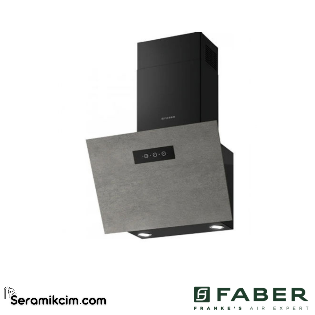 Faber Grexia GRESS LG 60cm 595x173mm Duvar Tipi Eğimli Davlumbaz Siyah / Light Grey Porselen - 330.0694.727