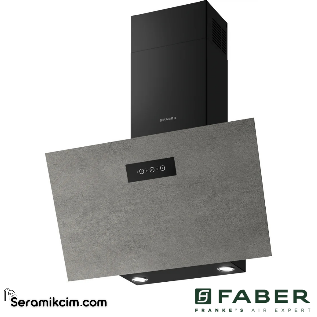 Faber Grexia GRESS LG 80cm 795x173mm Duvar Tipi Eğimli Davlumbaz Siyah / Light Grey Porselen - 330.0694.728