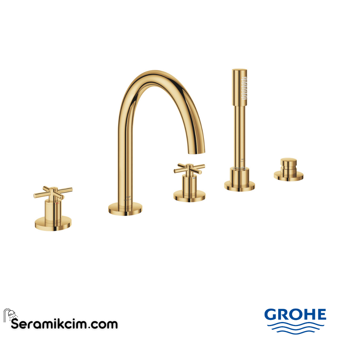 Grohe Atrio 5 Delikli Ankastre Küvet Bataryası (Sıva Üstü Grubu), Parlak Altın 29408GL0