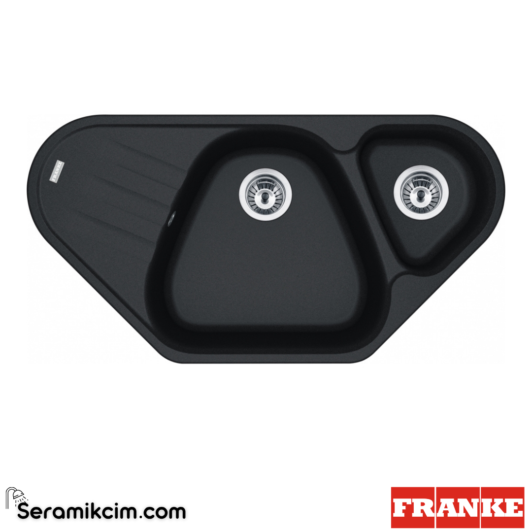 Franke Antea Köşe AZG 661-E Tezgahüstü 1,5 Gözlü Köşe 960x500mm Granit Eviye Nero 114.0655.973