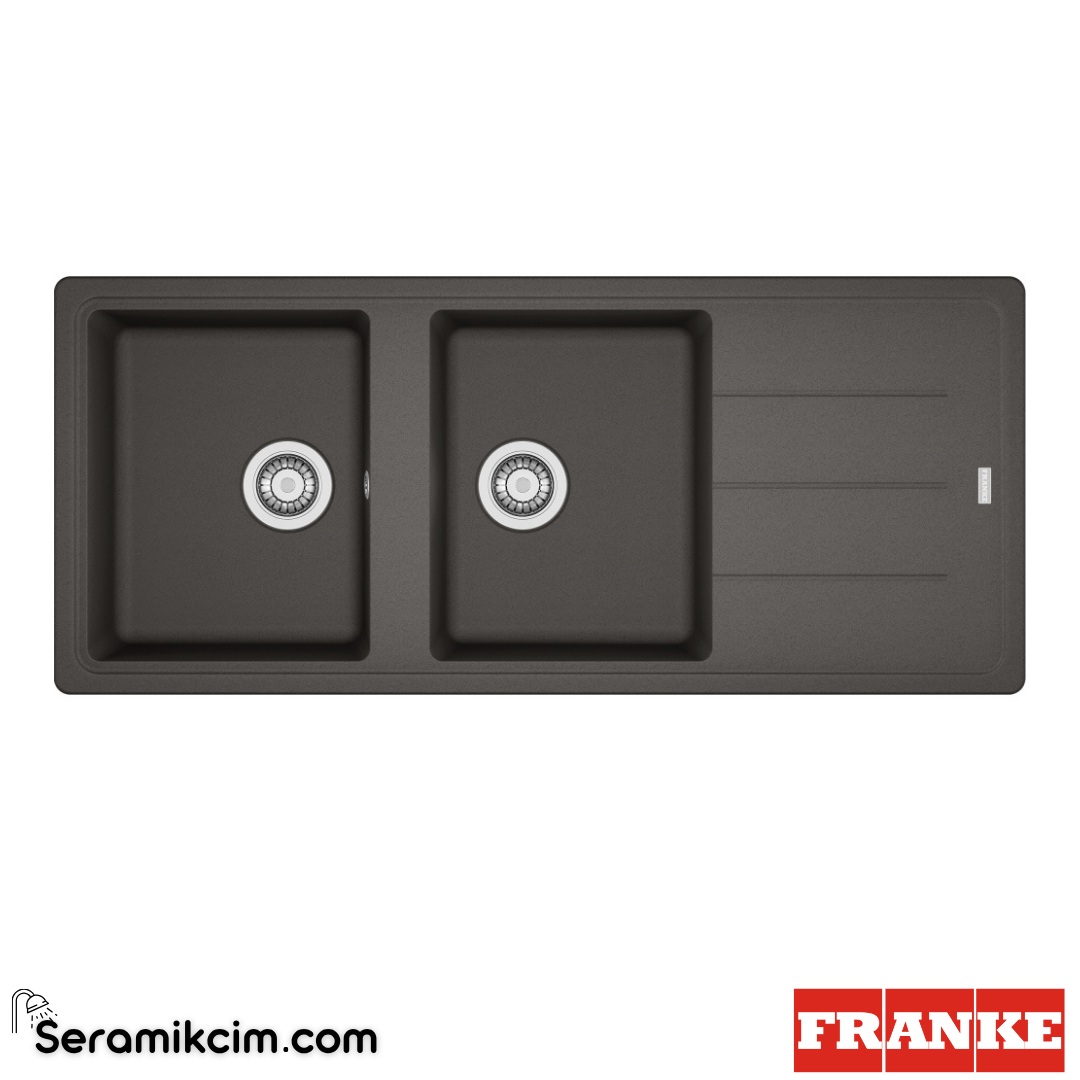 Franke Basis BFG 621 Tezgahüstü Damlalıklı 2 Gözlü Dikdörtgen 1160x500mm Granit Eviye Slate Grey 114.0714.176