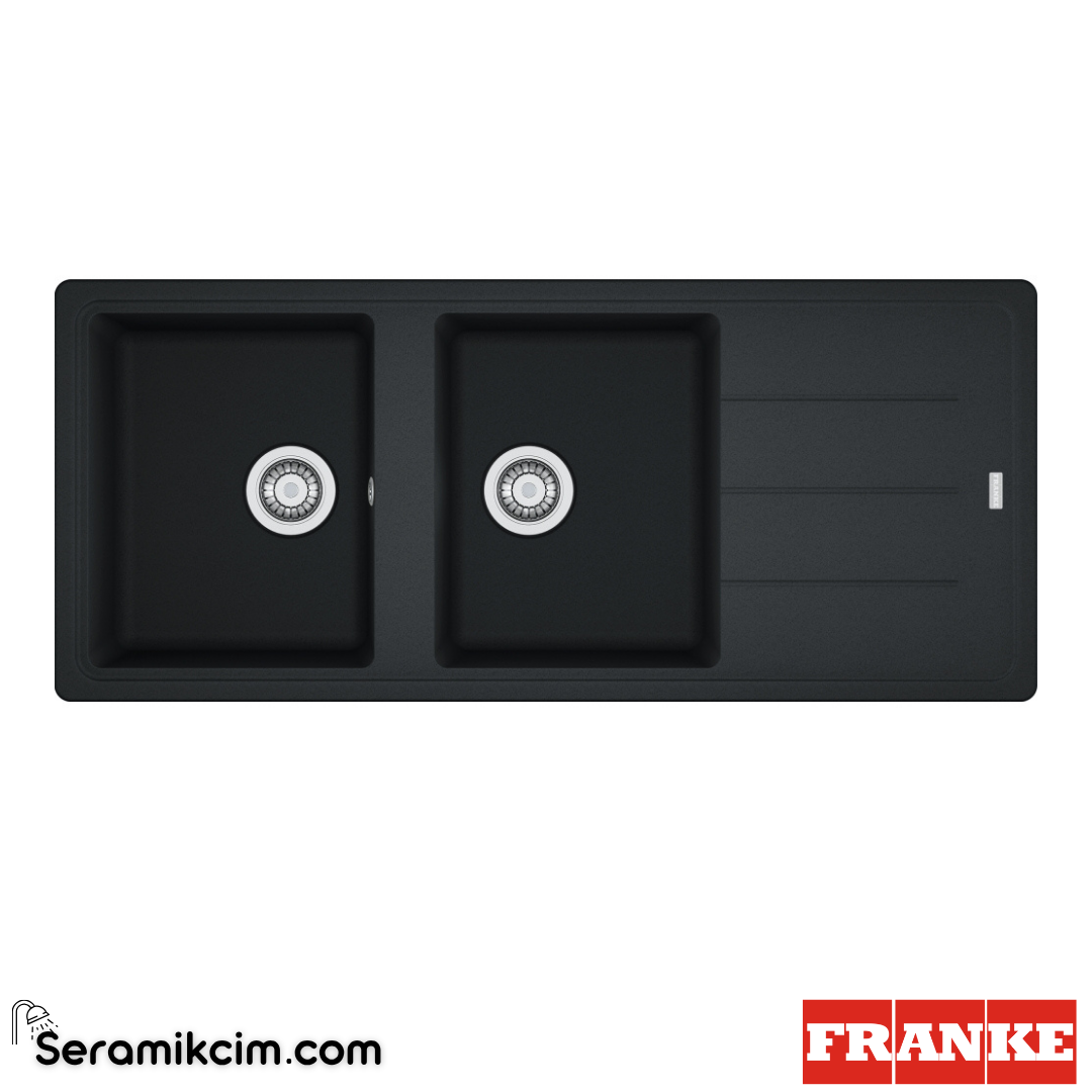 Franke Basis BFG 621 Tezgahüstü Damlalıklı 2 Gözlü Dikdörtgen 1160x500mm Granit Eviye Nero 114.0655.985