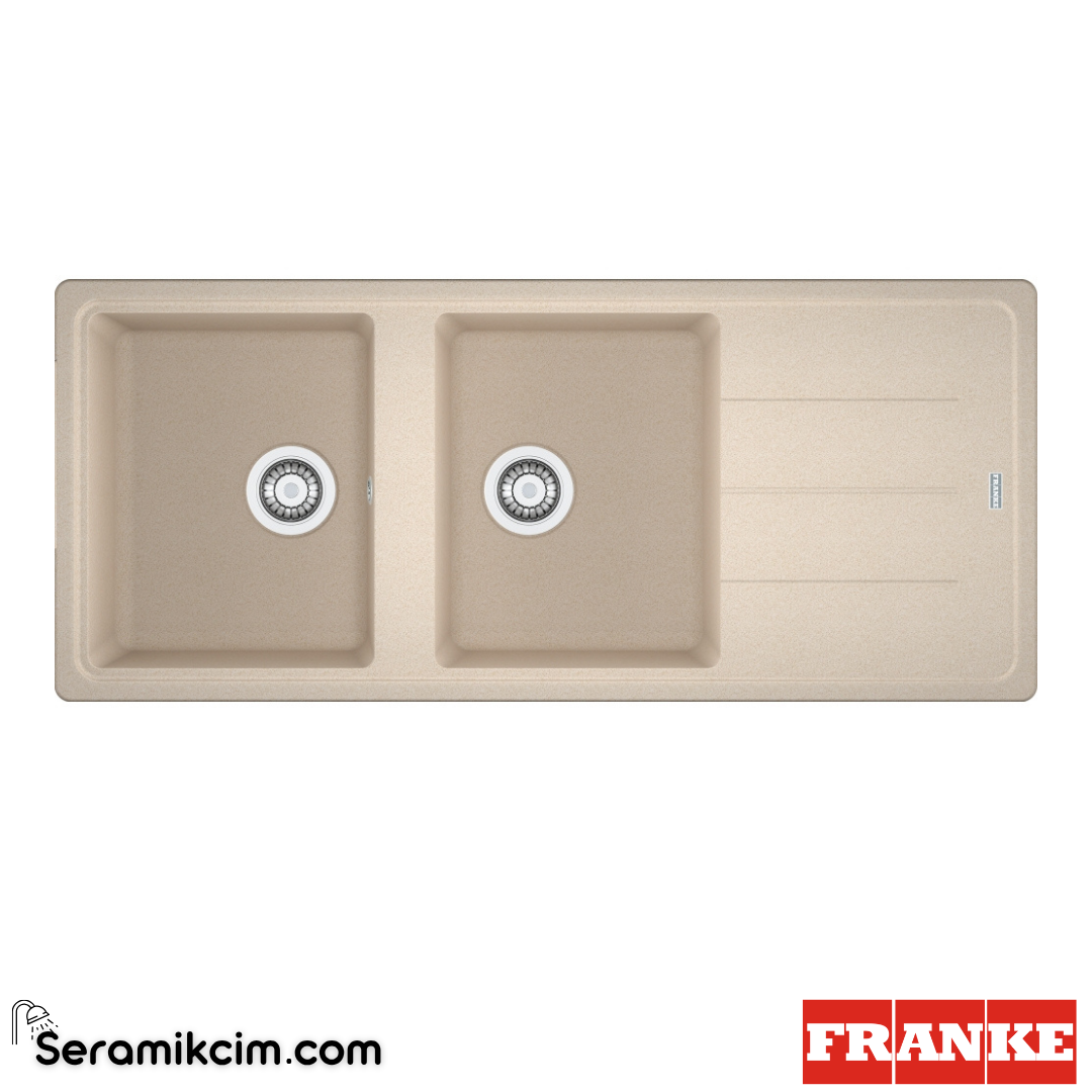 Franke Basis BFG 621 Tezgahüstü Damlalıklı 2 Gözlü Dikdörtgen 1160x500mm Granit Eviye Avena 114.0655.992